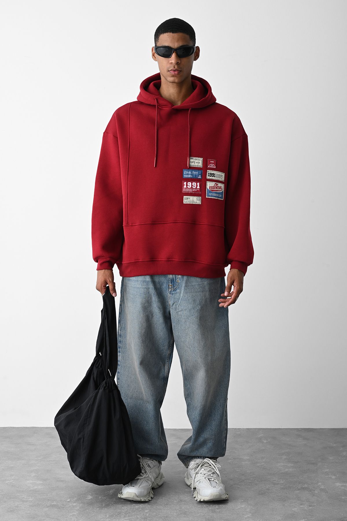 VAMOSCLO Bordo Kart Detaylı Oversize Sweatshirt