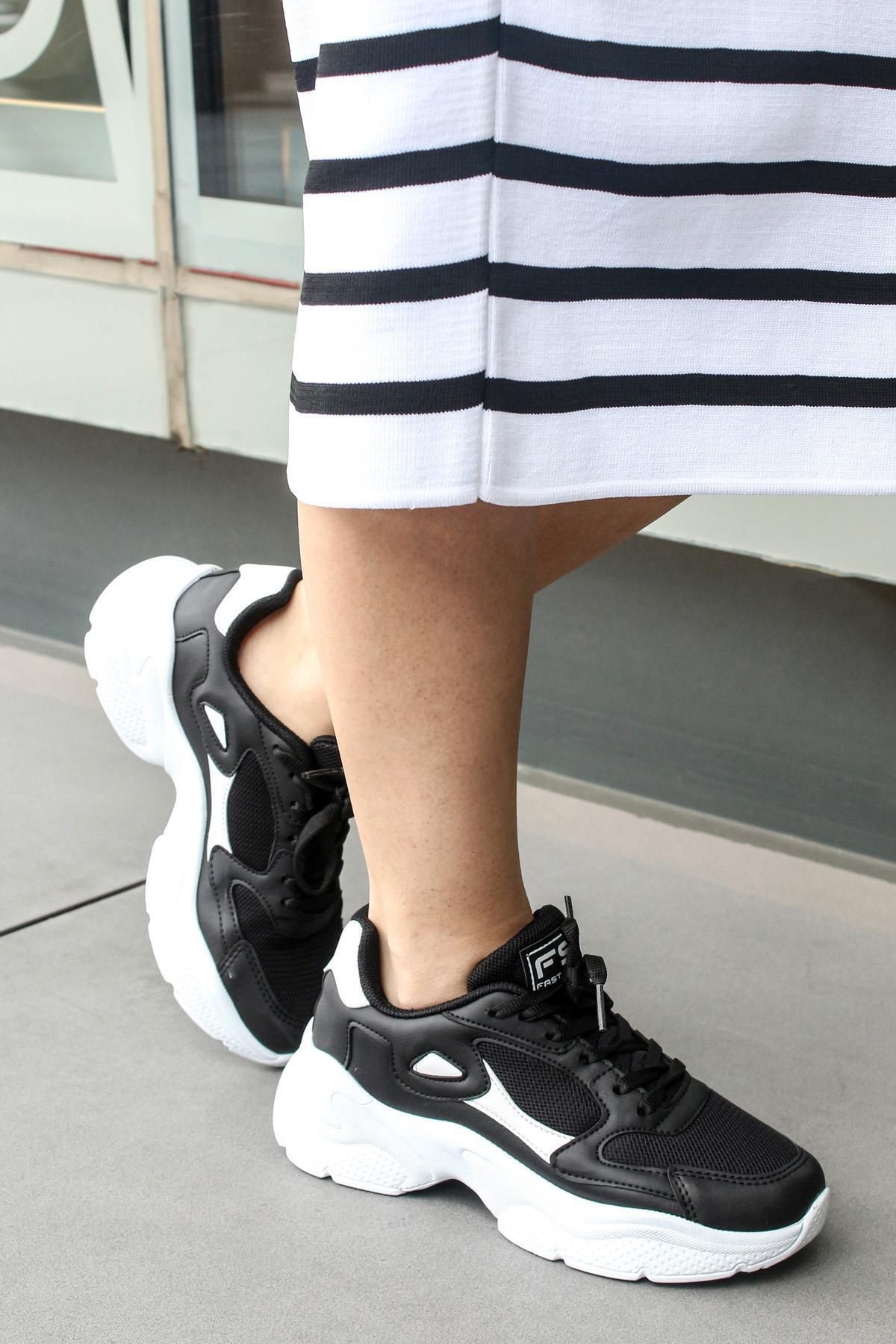 Fast Step Siyah Beyaz Kadın Sneaker Ayakkabı 666za152