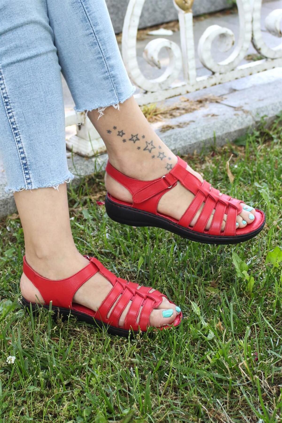 Fast Step Hakiki Deri Kırmızı Kadın Klasik Sandalet 952za21888-1