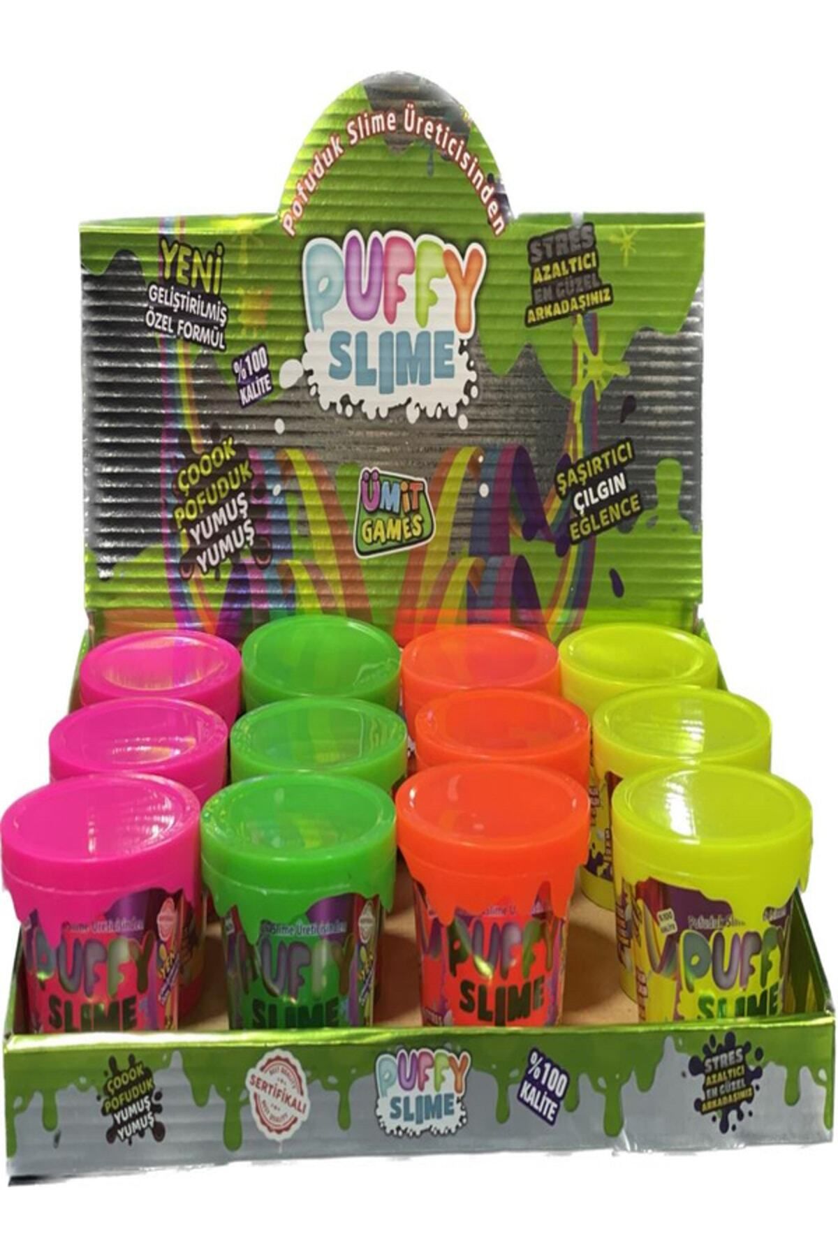 ümit toys Puffy Slime Yeni Trend Slime - 2 Adet Hazır Slime 4 Farklı Renkler 120 Gr Slaym Pop Tube