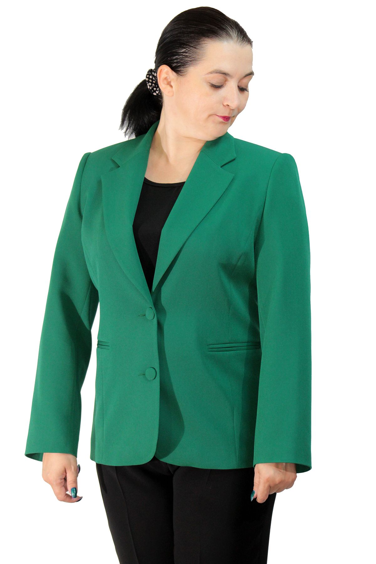 Fagi Kadın Yeşil Büyük Beden Düğmeli Klasik Ceket