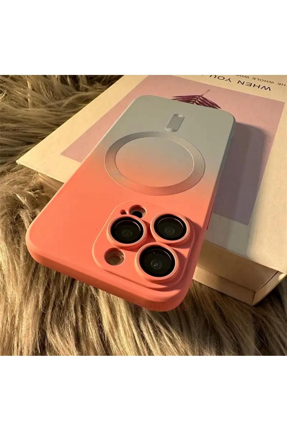 Sphone iPhone 14 Pro Max Kılıf Magsafe Manyetik Kablosuz Şarj Lens Korumalı Ombre Renk Geçişli Colorful