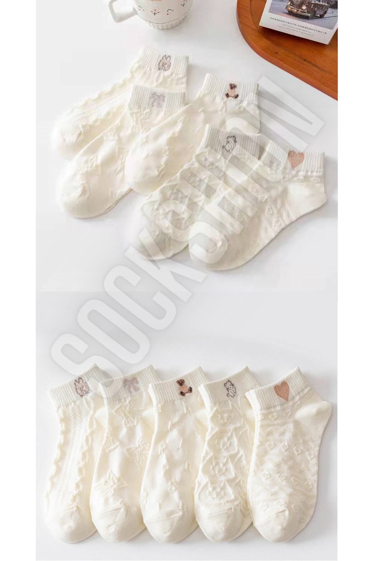 SOCKSHION Kadın Ters Örgü Desenli Patik Çorap 5'li - Şık Ve Rahat Özel Tasarım