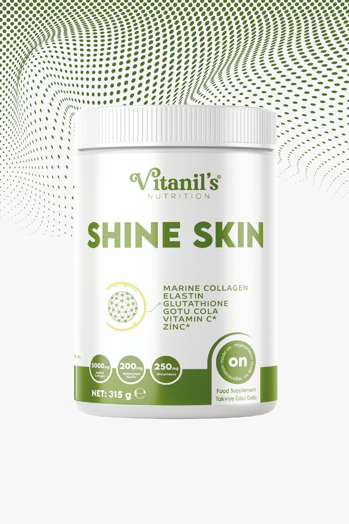 Vitanil's Nutrition Shine Skin - Marine Kolajen Elastin Glutatyon Gotu Kola Vitamin C Çinko - 45 gün-315g