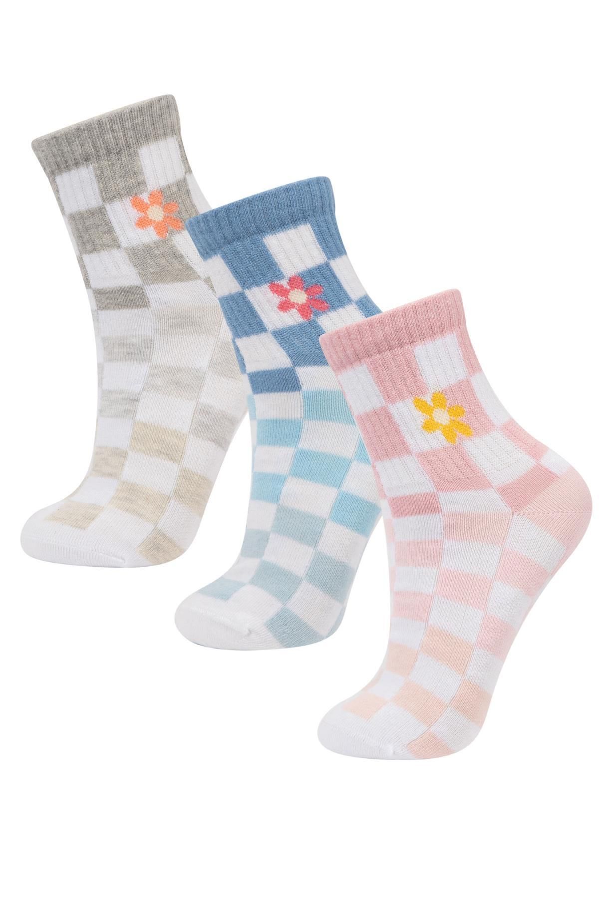 Defacto Kadın 3'lü Pamuklu Soket Çorap B6098axns