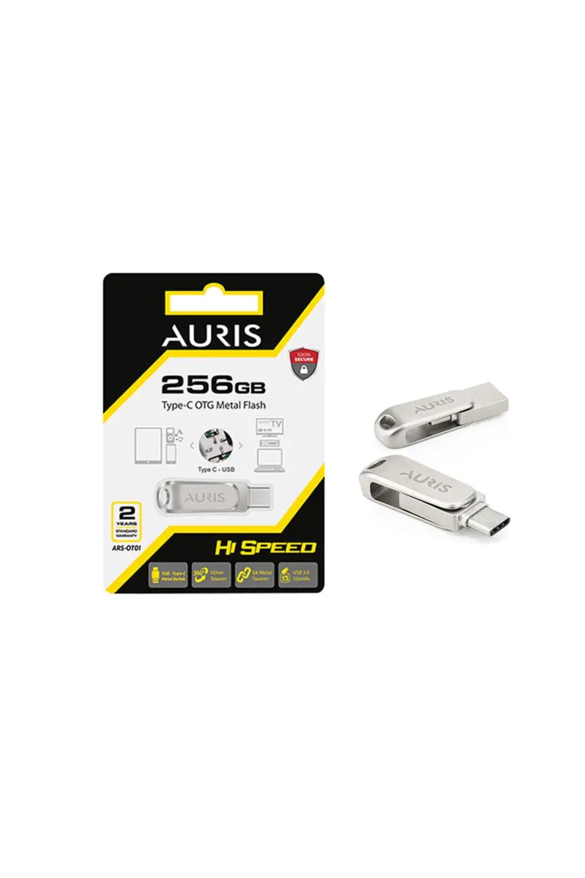 Auris 256gb-128gb-64gb-32gb-16gb. Type-c Ve Usb 3.0 Hızlı Usb Flash Bellek Otg Çift Girişli Metal Sağlam