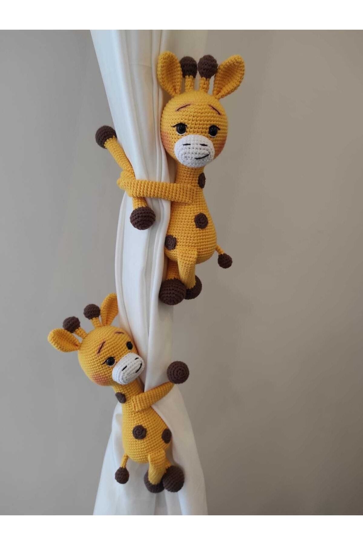 USTAHOBİEVİ Amigurumi Zürafa Perde Tutucu Organik Oyuncak 2 Adet Bir Sağ Ve Bir Sol
