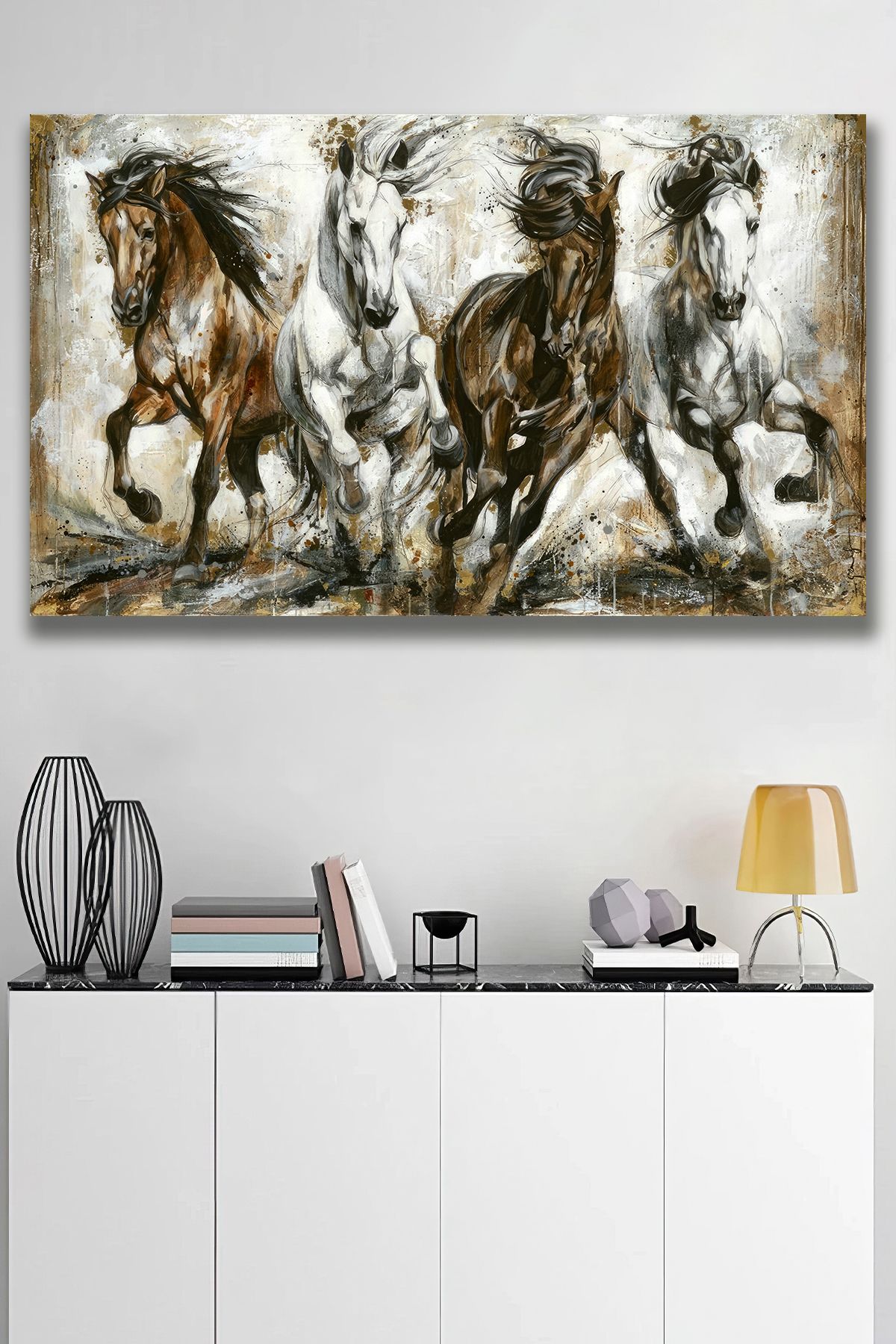 PrintiesPlus Soyut Dekoratif At Tablosu Duvar Dekoru