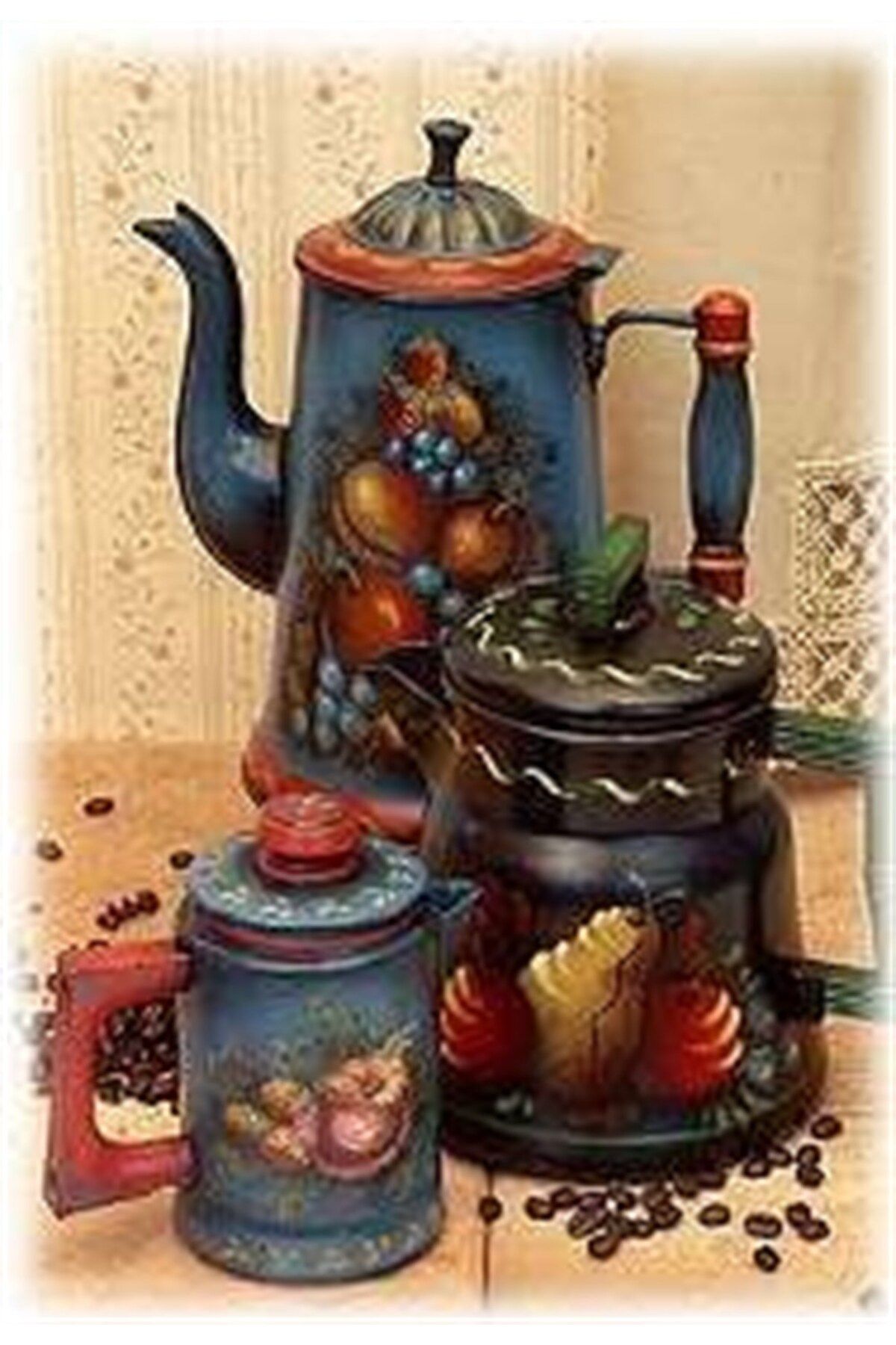 Genel Markalar Vintage Çaydanlık Elmas Mozaik Tablo 33x48cm