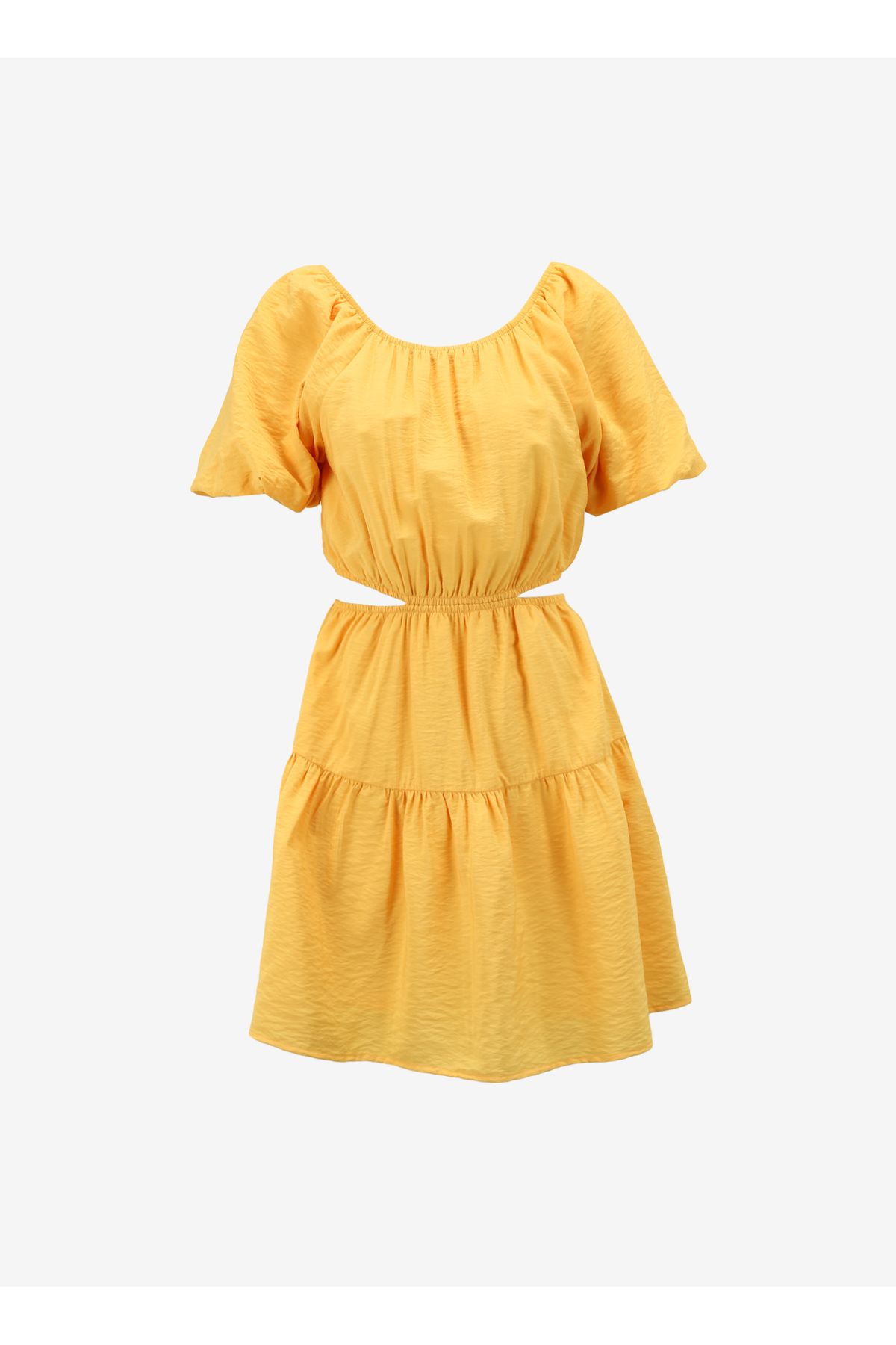 Fabrika Straplez Yaka Düz Sarı Diz Üstü Kadın Elbise F4SL-ELB0832