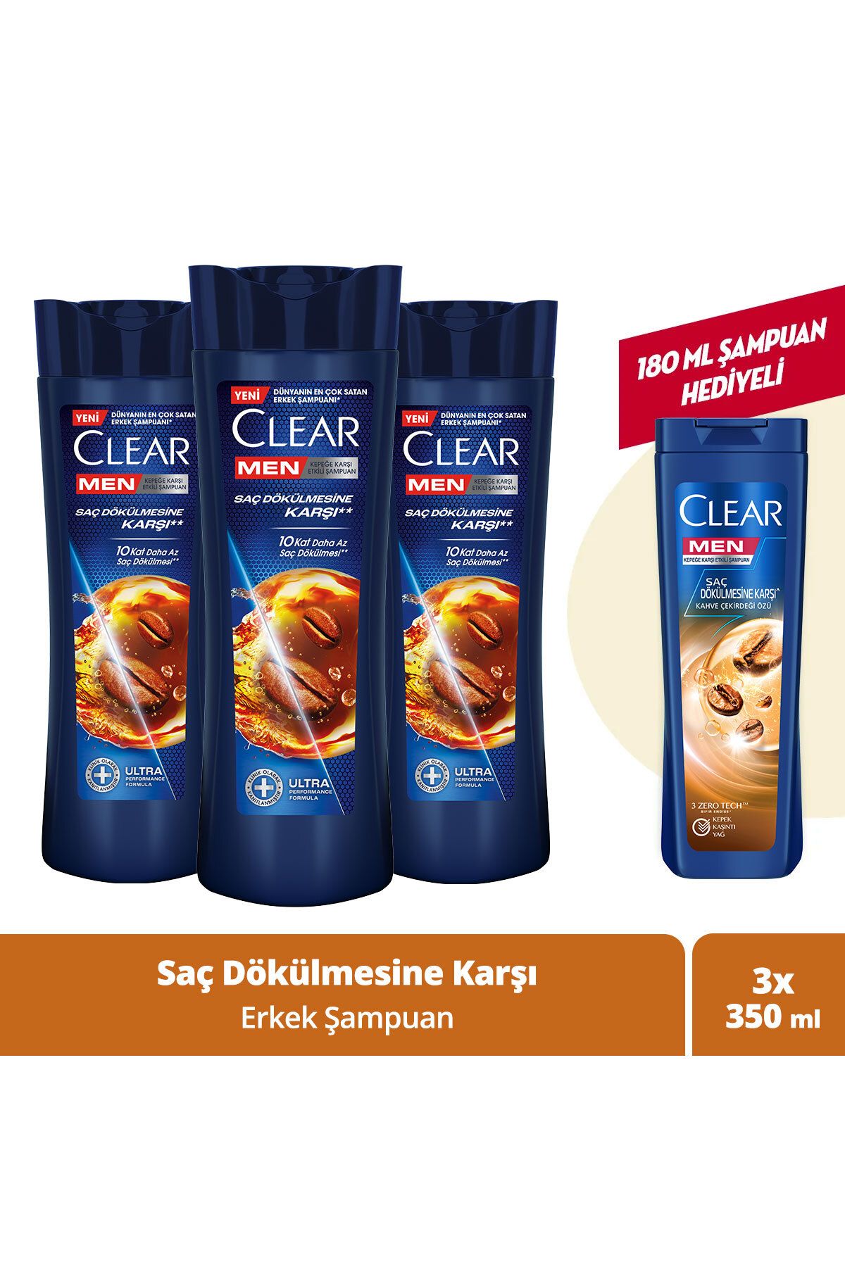 Clear Men Kepeğe Karşı Etkili Şampuan Saç Dökülmesine Karşı 350 ml X3