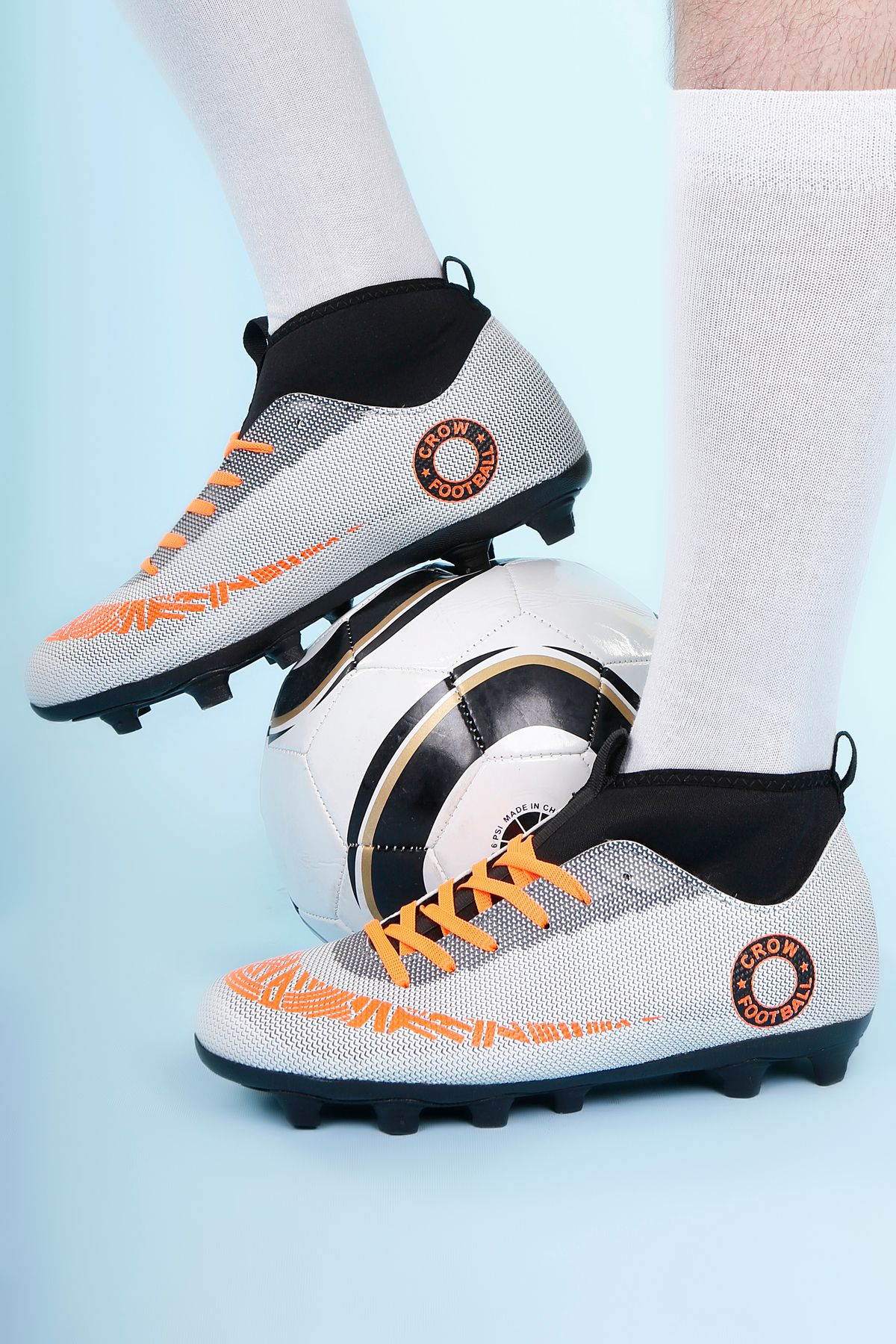AYN-Shoes Buz-Turuncu Super Mercury Bilekli Çoraplı Krampon Futbol Ayakkabısı
