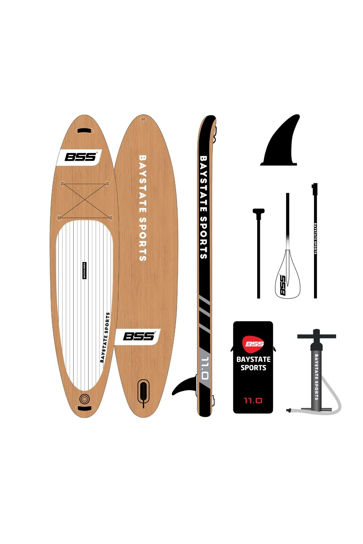 BAYSTATE SPORTS Sup - Bss Stand Up Paddle Board 11 - Paddle Board (INFLATABLE) - Kürek Sörfü (ŞİŞME) - Full Paket