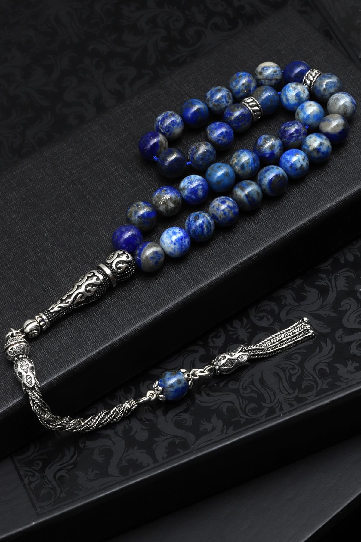 Alibaba Doğaltaş Lapis Lazuli Doğal Taş Tesbih 925 Ayar Gümüş 8 mm Küre Kesim