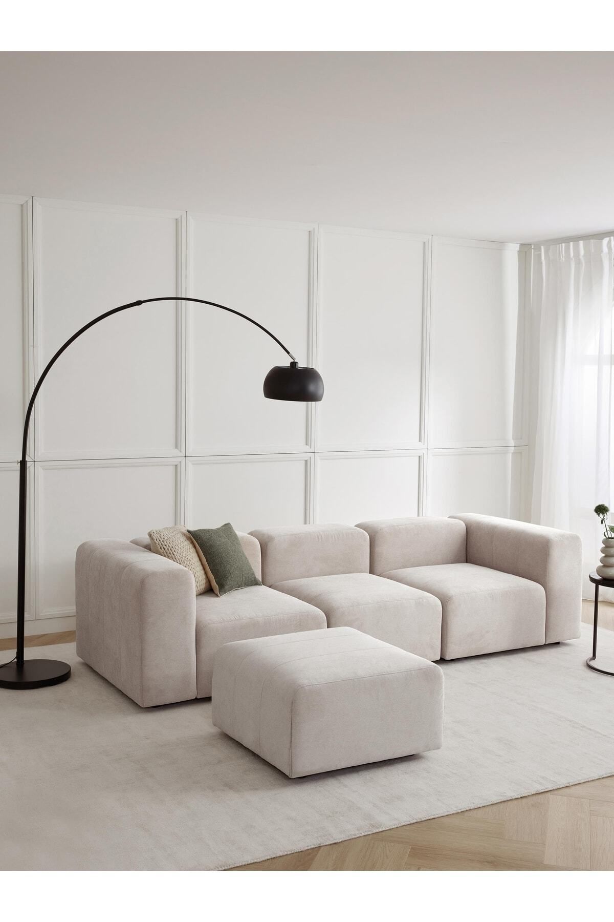 S Home Design Concept Pietro 4 Modül Modüler Kanepe Köşe Koltuk Takımı, Yönsüz Kadife, Kırık Beyaz