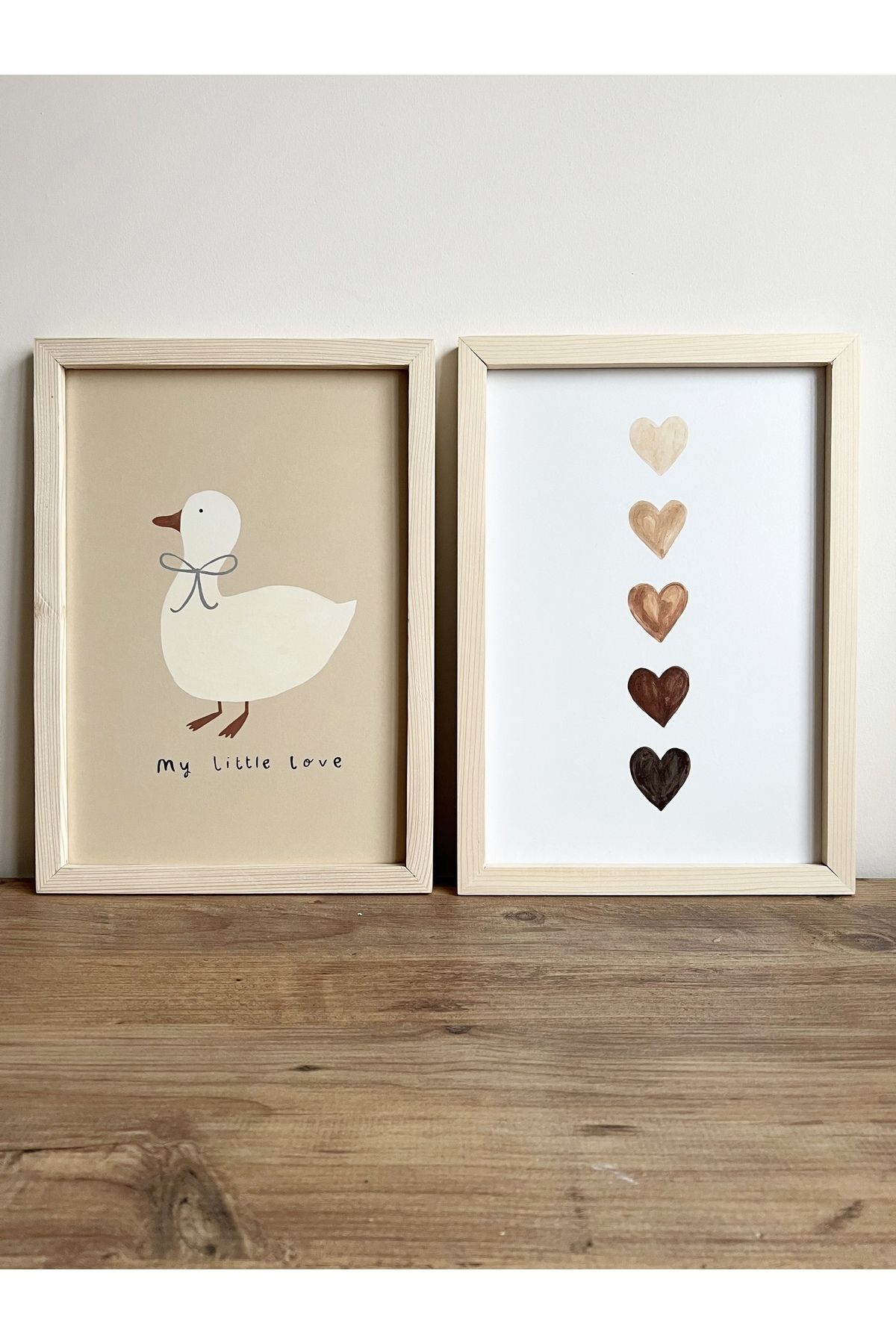Puu Design Çocuk Odası Ördek ve Kalpli Ahşap Çerçeveli Tablo Seti Duck
