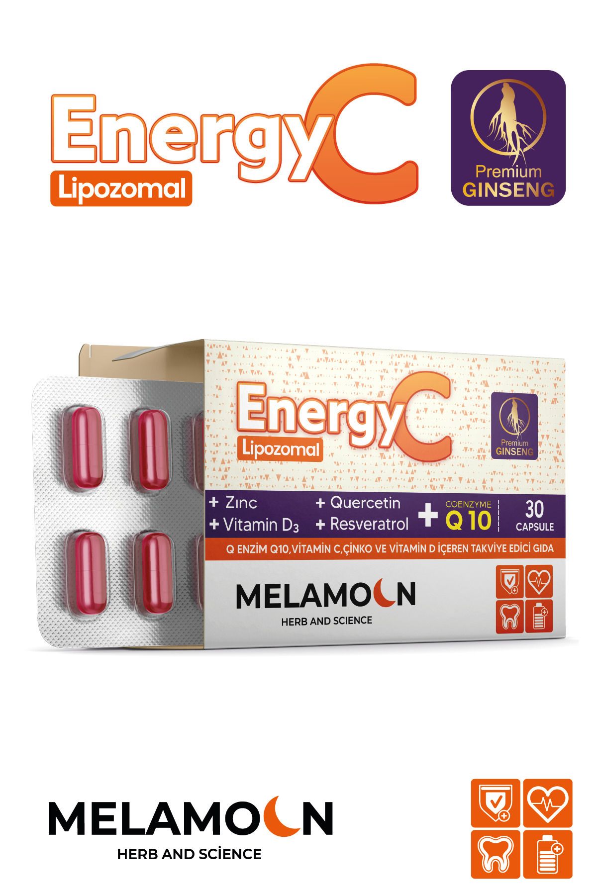 Melamoon Energy C Lipozomal C Vitamini Ve Coenzim(KOENZİM) Q10 Içeren Takviye - 30 Kapsül