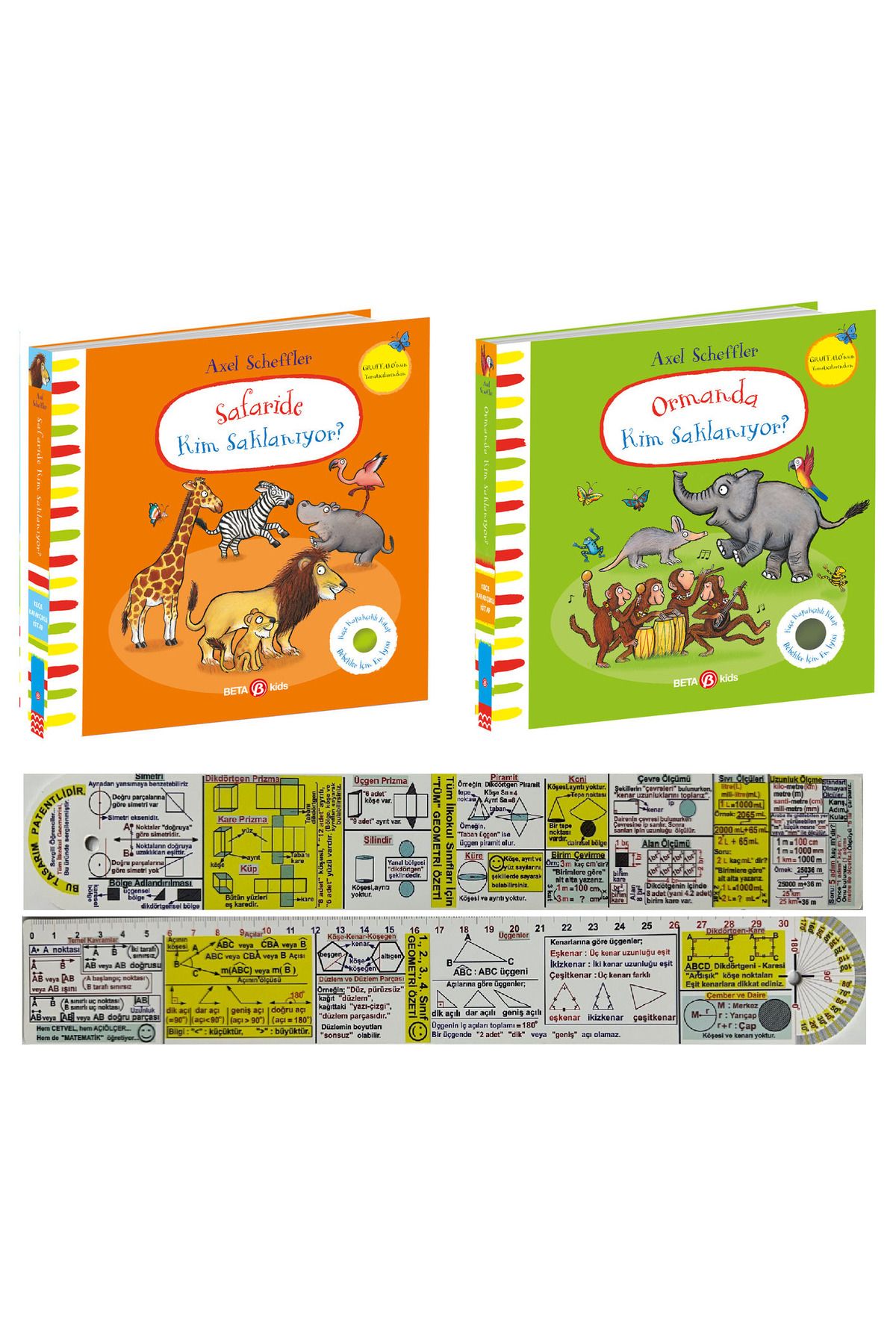 Beta Kids Safaride Kim Saklanıyor + Ormanda Kim Saklanıyor Keçeli Kitaplar 2'li Set + Matematik Öğreten Ayraç