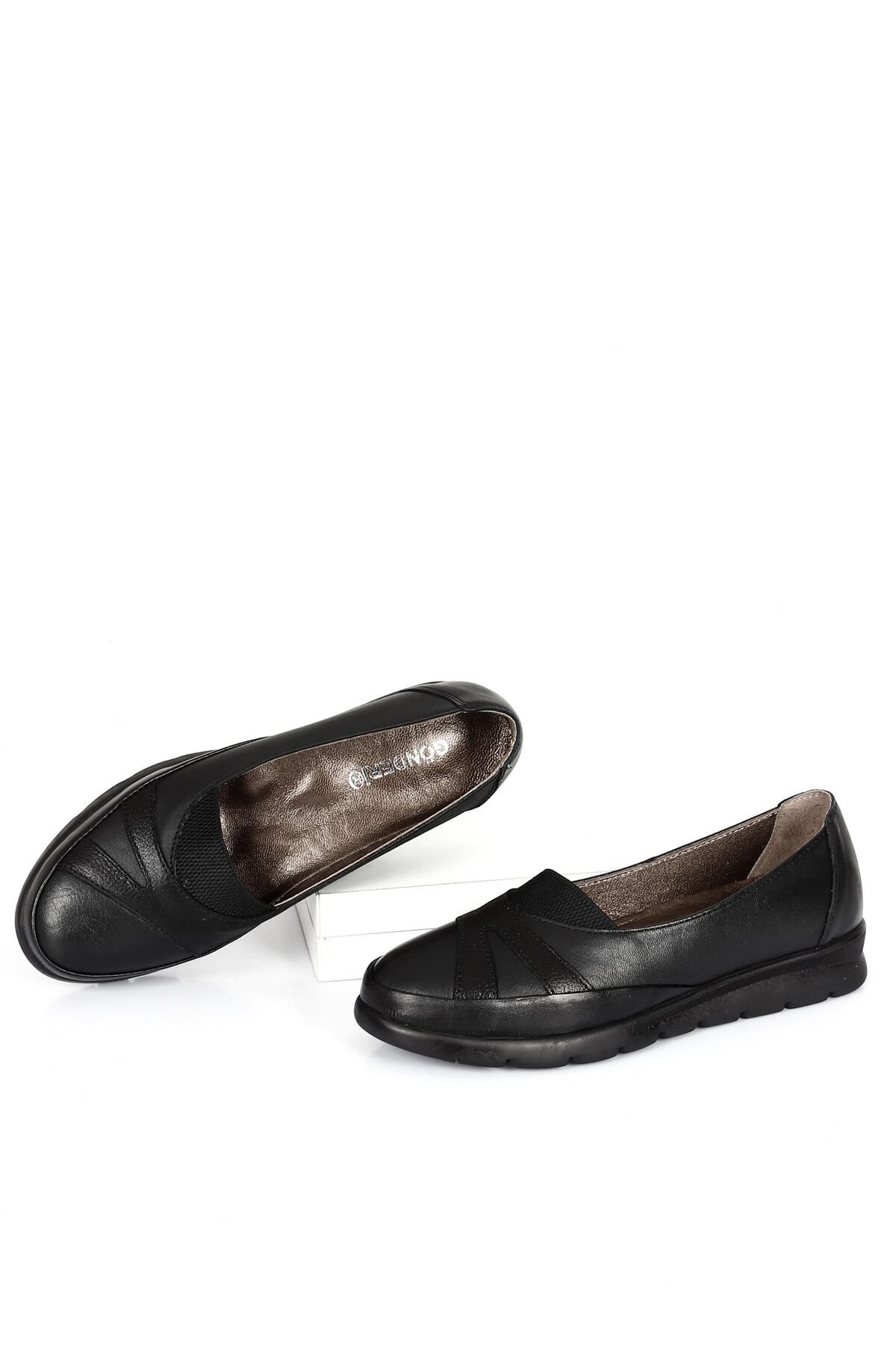 GÖNDERİ(R) Siyah Gön Hakiki Deri Yuvarlak Burun Dolgu Taban Kadın Günlük Ayakkabı 42765