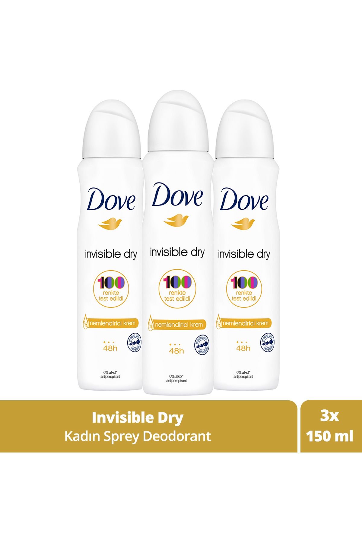 Dove Kadın Sprey Deodorant Invisible Dry 1/4 Nemlendirici Krem Etkili 150 ml X3 Adet