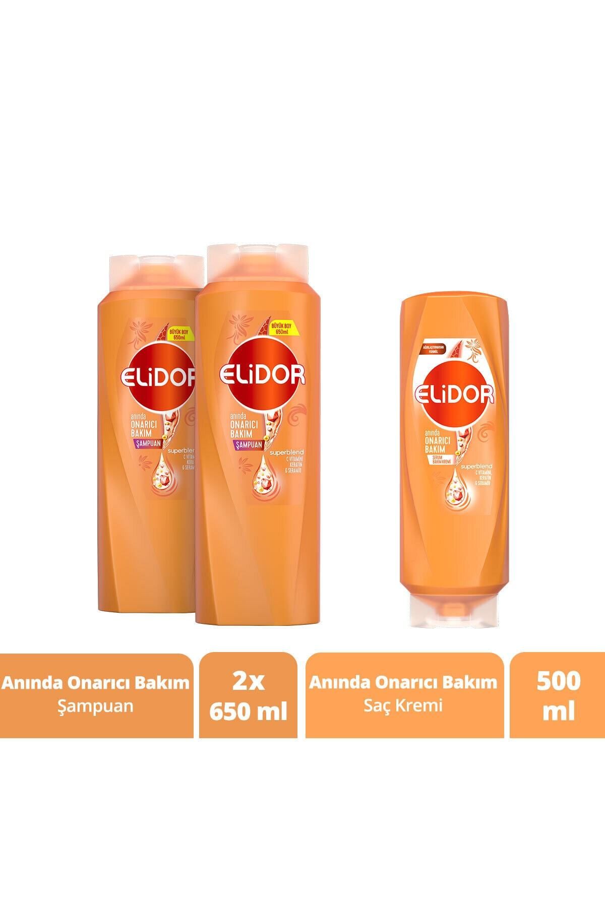 Elidor Anında Onarıcı Bakım Şampuan 650 ml X2 + Anında Onarıcı Bakım Saç Kremi 500 ml