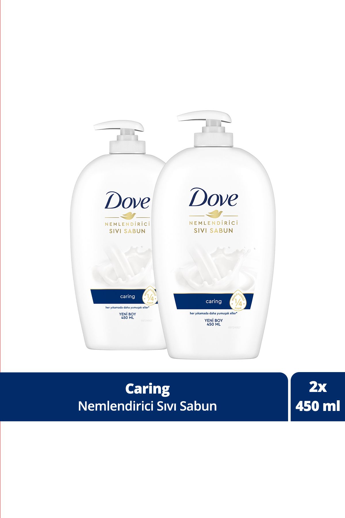 Dove Nemlendirici Sıvı Sabun Caring 1/4 Nemlendirici Krem Etkili 450 ml X2 Adet