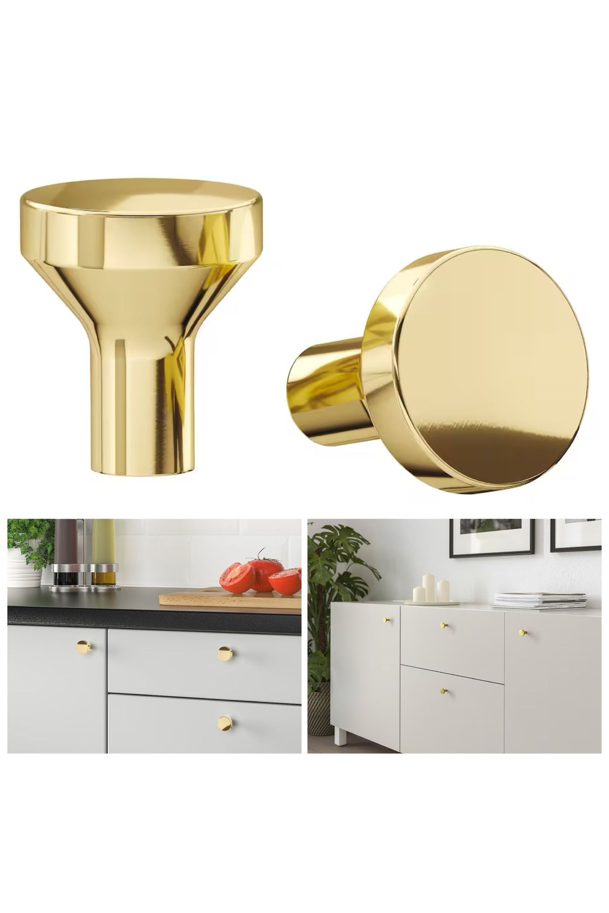 IKEA BAGGANAS 21 mm 2 Adet Gold Altın Pirinç Topuz Kulp Dolap Gardırop Çekmece Kapak Kulbu Kulpu