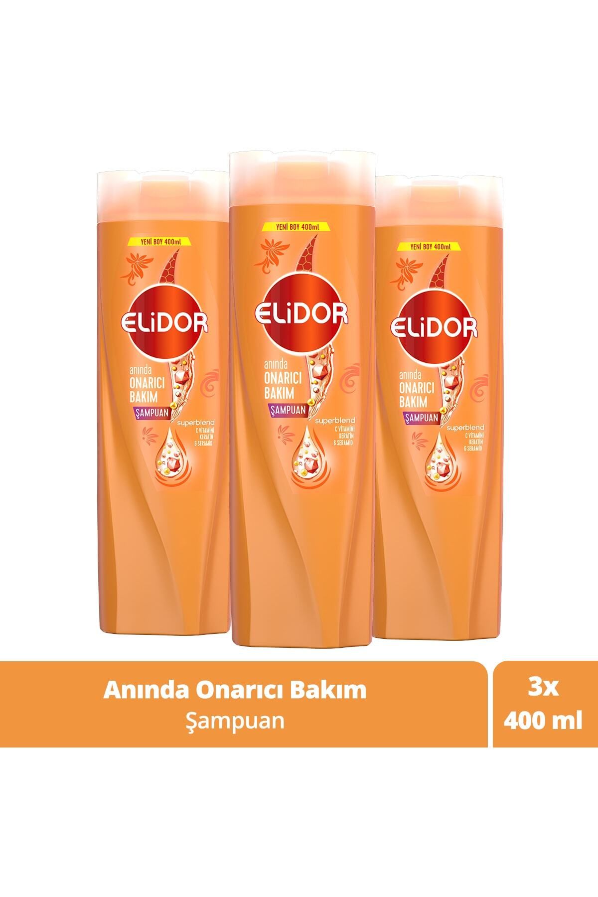 Elidor Superblend Saç Bakım Şampuanı Anında Onarıcı Bakım C Vitamini Keratin Seramid 400 ml x3 Adet