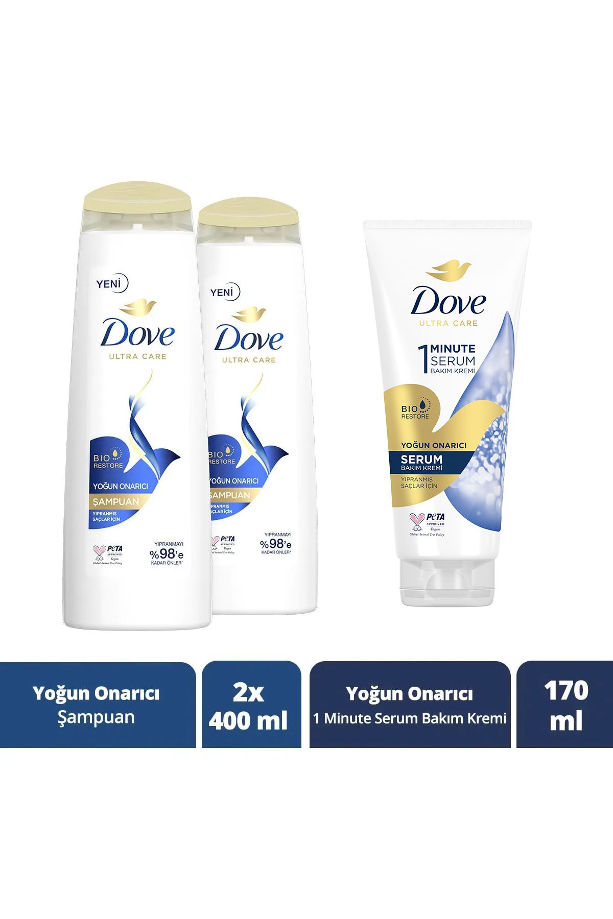 Dove Ultra Care Saç Bakım Şampuanı Yoğun Onarıcı 400 ml X2 1 Minute Serum Bakım Kremi 170 ml