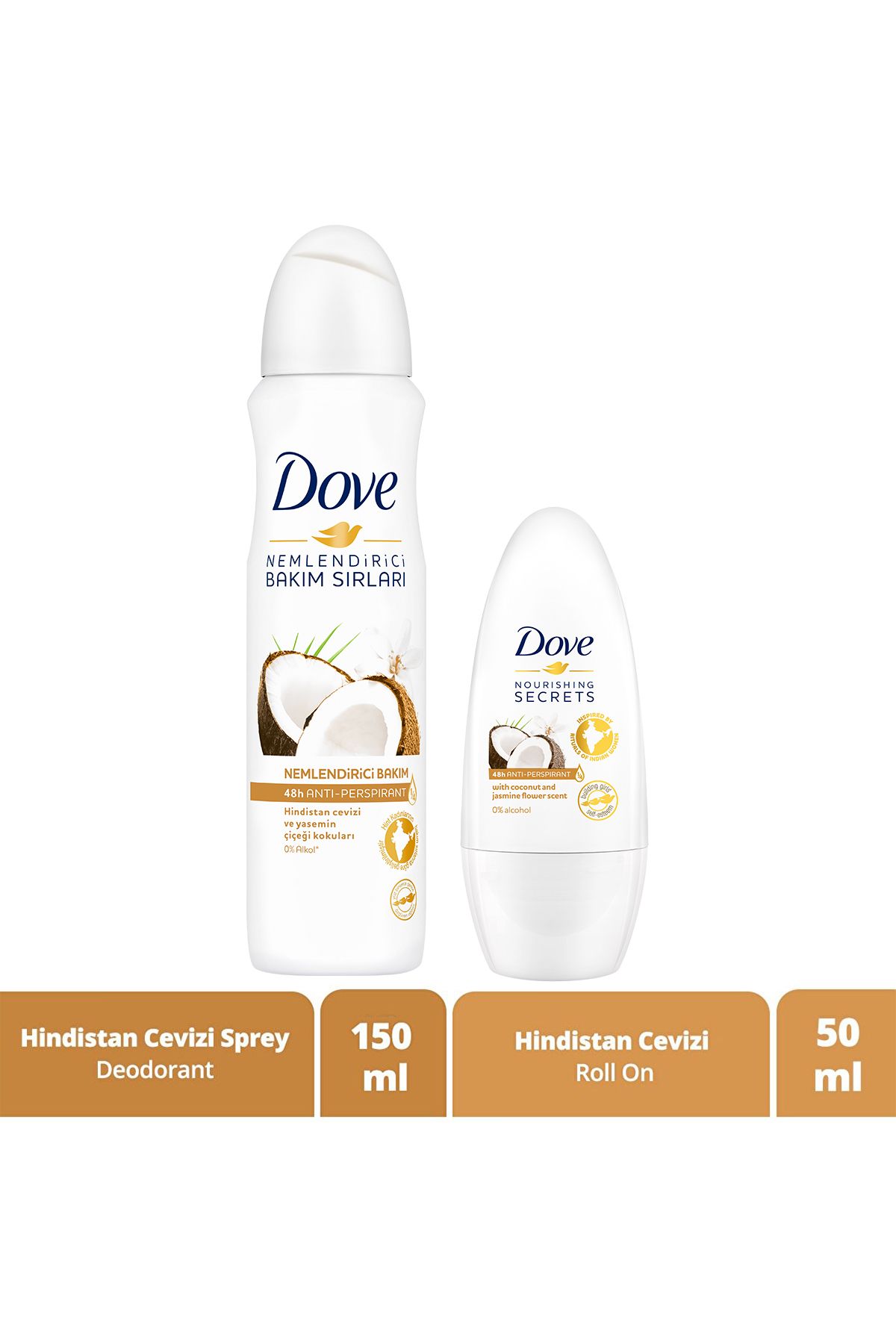 Dove Hindistan Cevizi Ve Yasemin Çiçeği Kadın Sprey Deodorant 150 ml Kadın Roll On Deodorant 50 ml