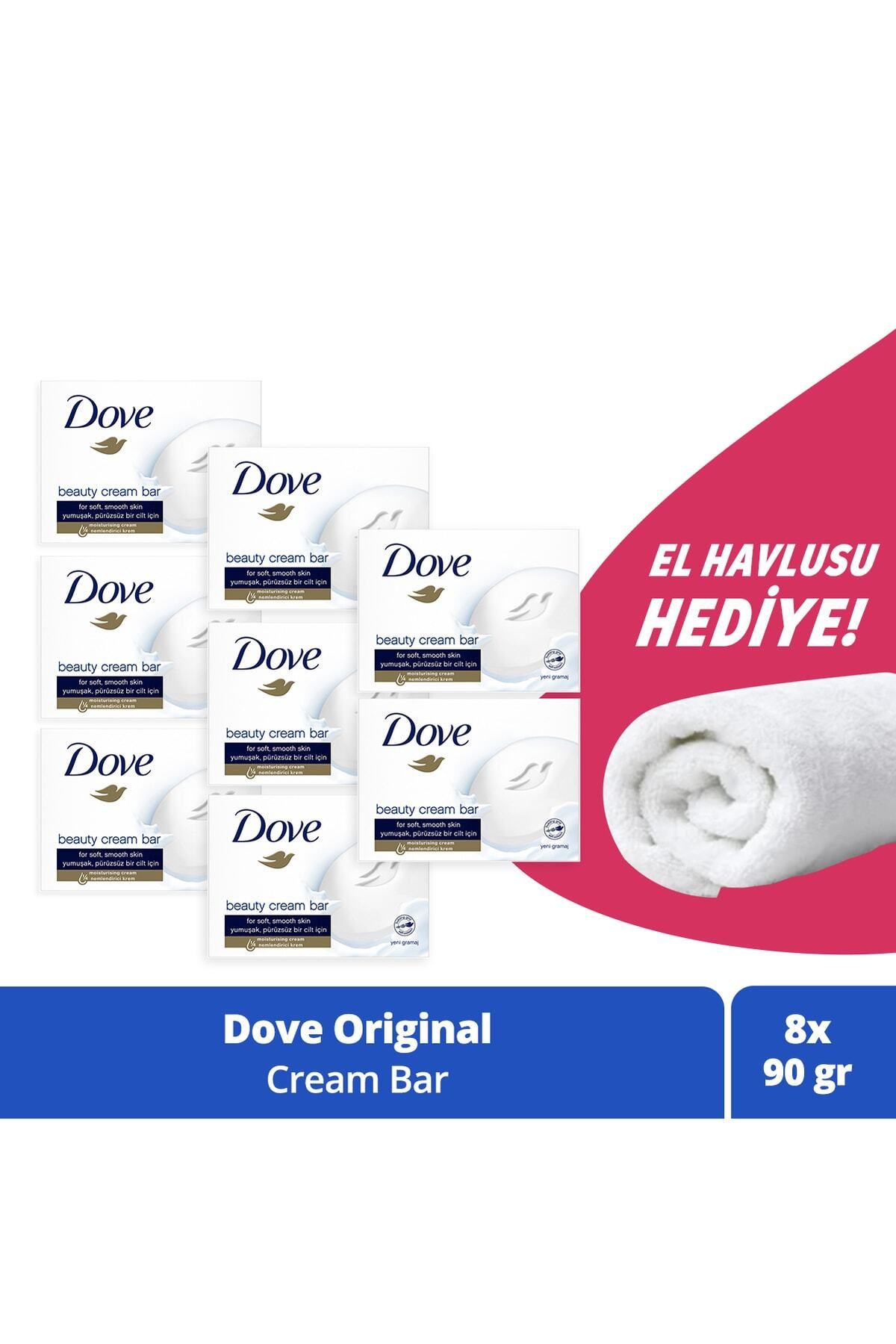 Dove Beauty Cream Bar Katı Güzellik Sabunu Original Nemledirici Etkili 90 G X8 + El Havlusu Hediye