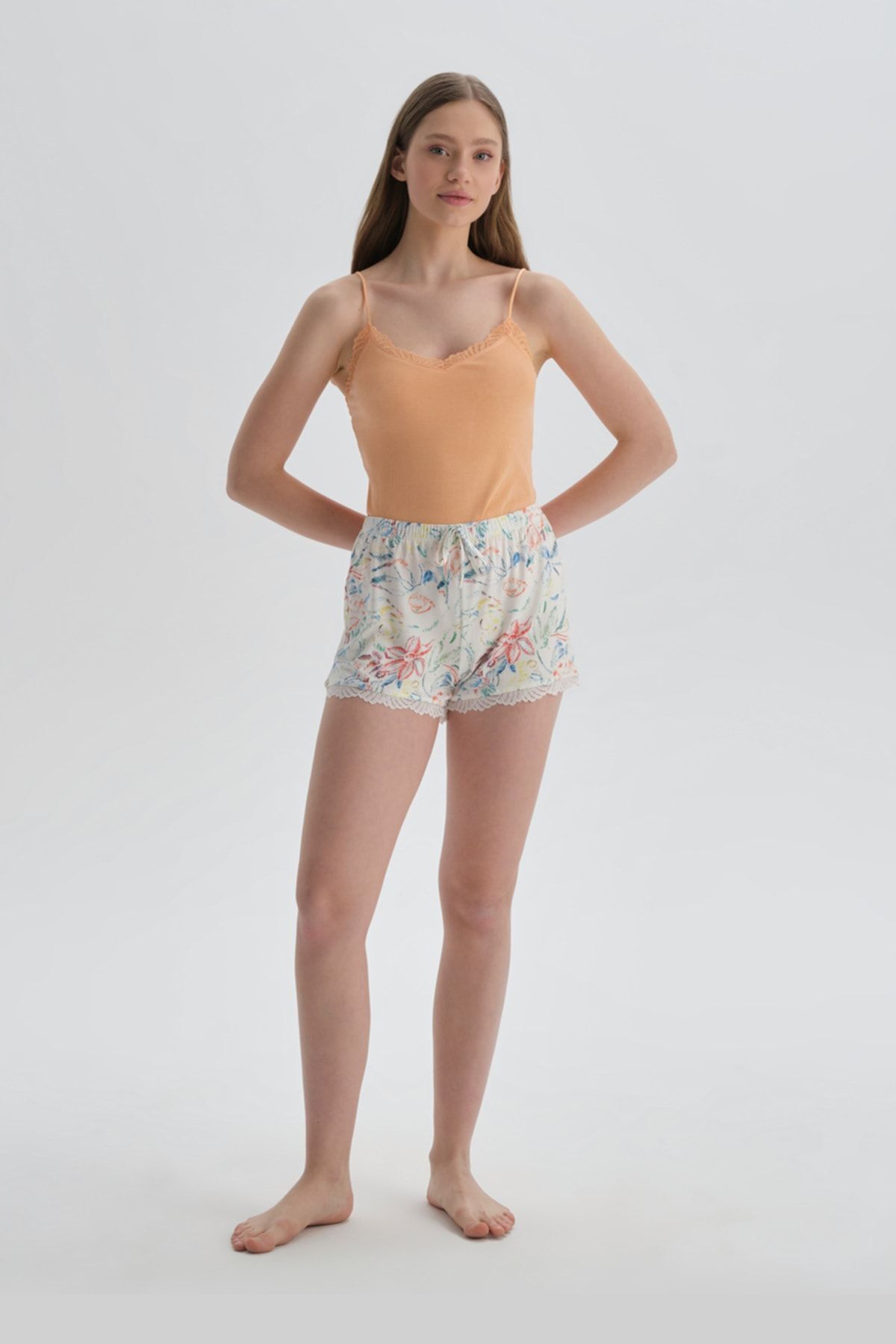 Dagi Ekru Desenli Viskon Şort Pijama Altı