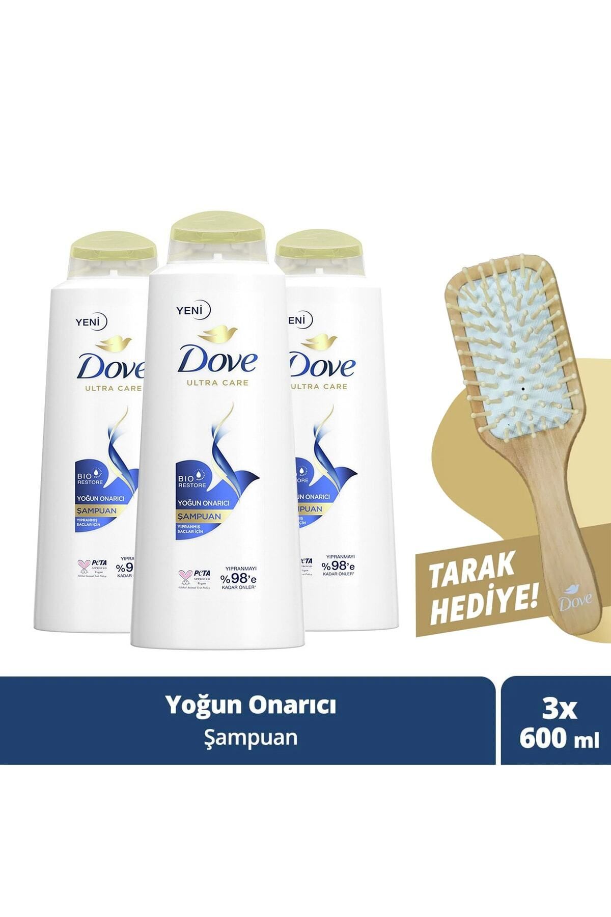 Dove Ultra Care Saç Bakım Şampuanı Yoğun Onarıcı Yıpranmış Saçlar İçin 600 ml x3