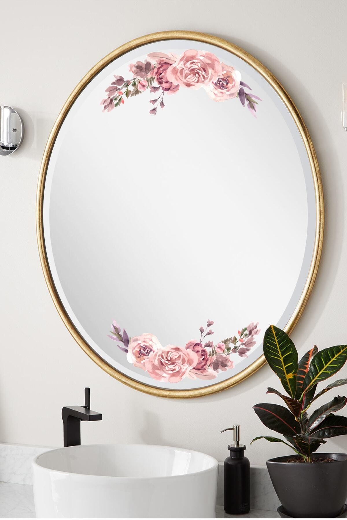 212shop Pembe Gül Çiçek Dekoratif Ayna Cam Mobilya Duvar Kaplama Süsleme Dekor Sticker