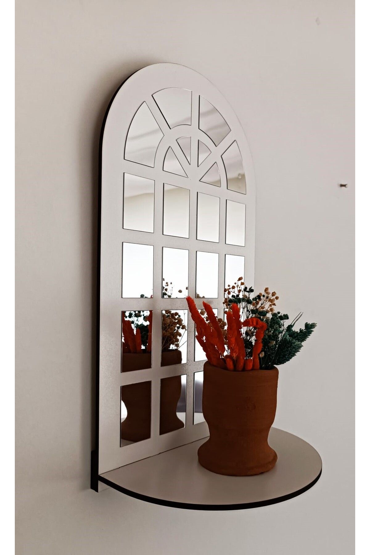 Arlesia Hint Penceresi Duvar Rafı 4 mm Beyaz MDF 1 mm GÜMÜŞ Aynalı Pleksi Modern, Şık, Dekoratif