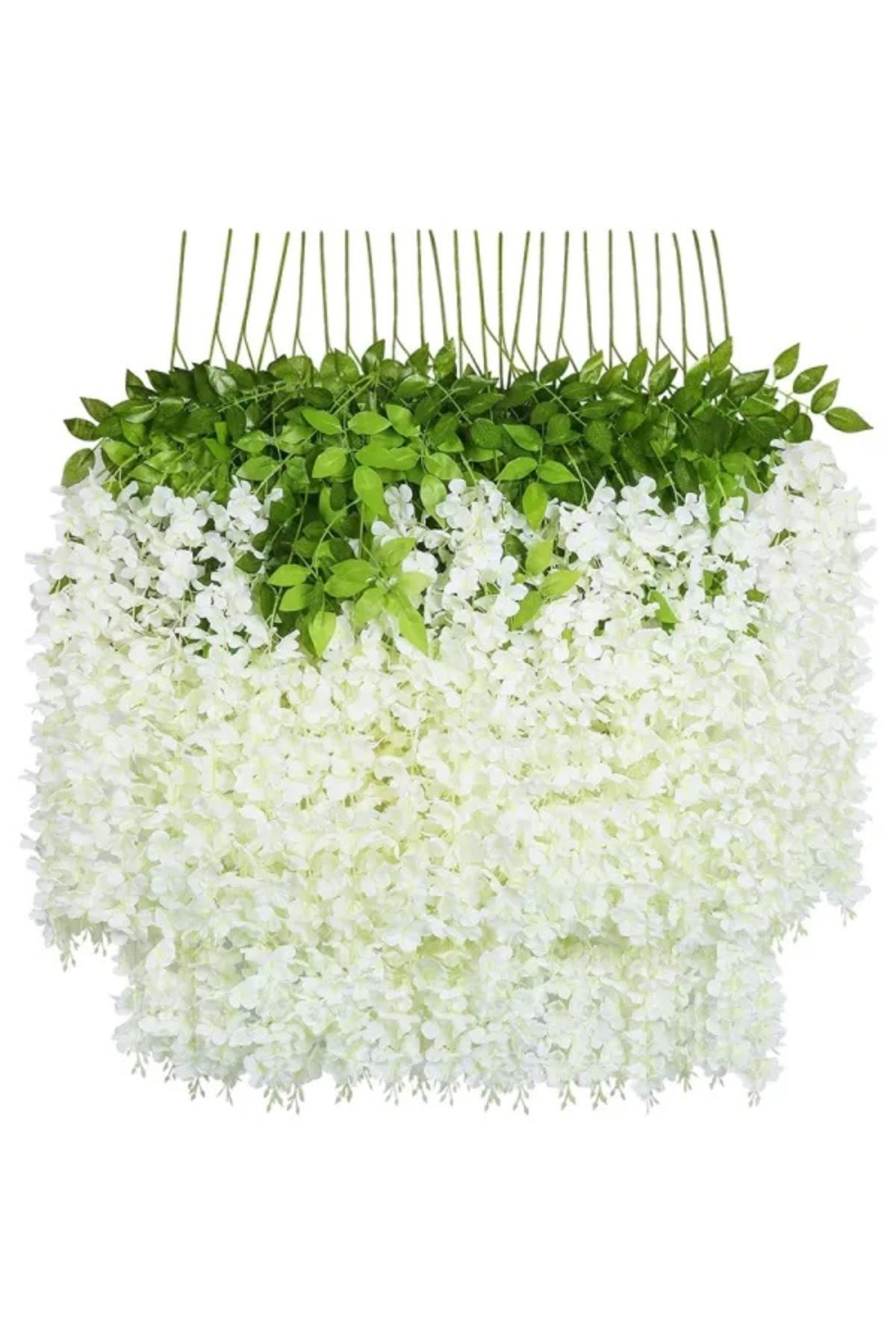 NAHAMİS Dekoratif Yapay Bitki Sarkan Akasya Çiçeği 100 Cm Beyaz 12 Li Paket