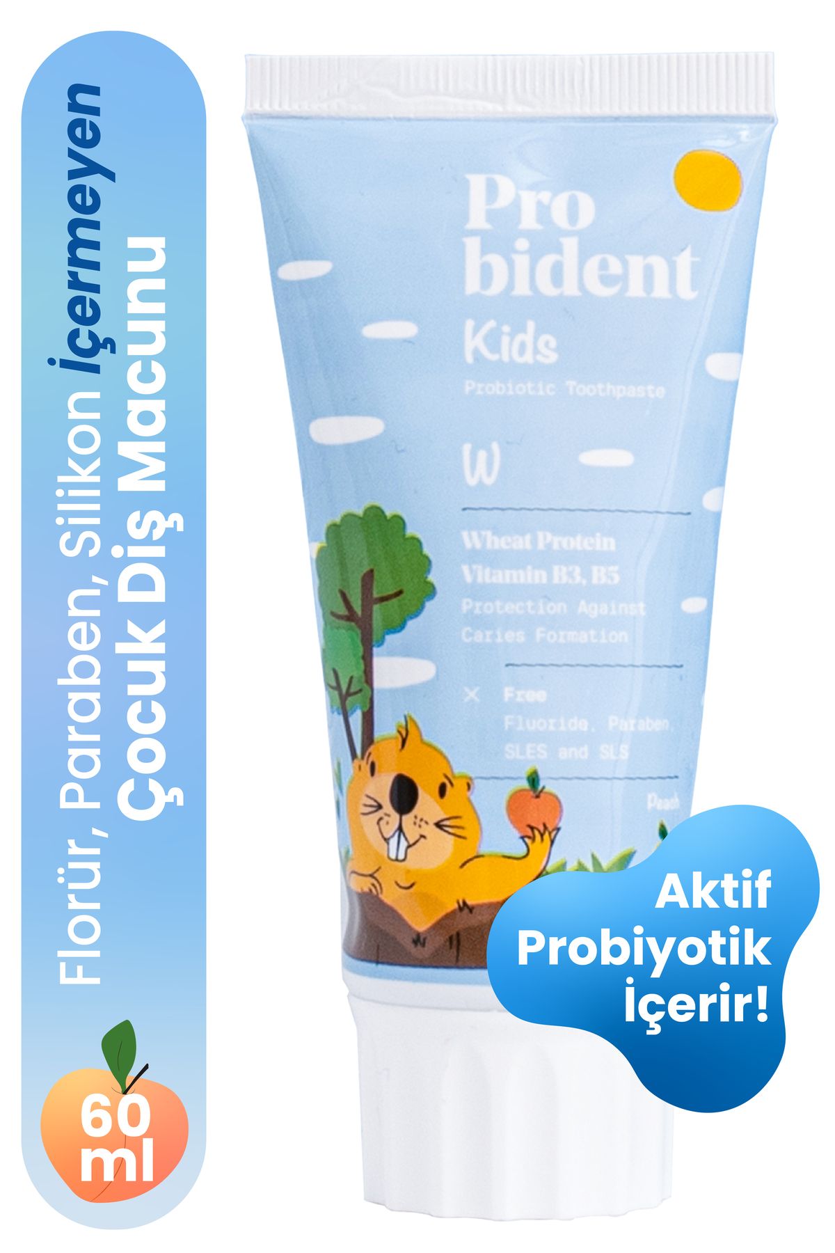Probident Çocuk Diş Macunu Doğal Şeftali Aromalı Aktif Probiyotikli Çürük Önleyici Buğday Protein Peptidli