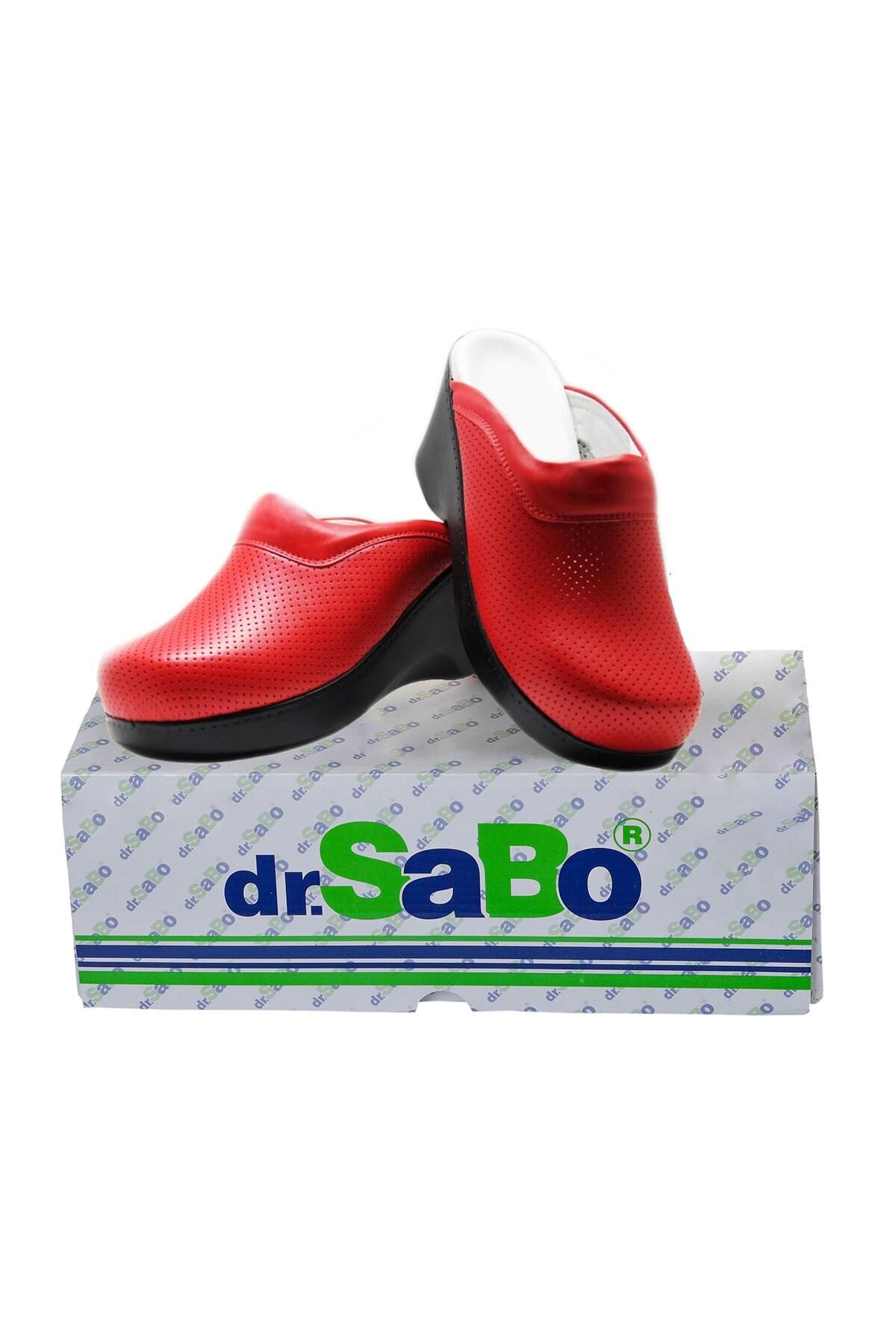 DR SABO Yüksek Topuk Platform Ortopedik Deri Sabo Terlik Kırmızı