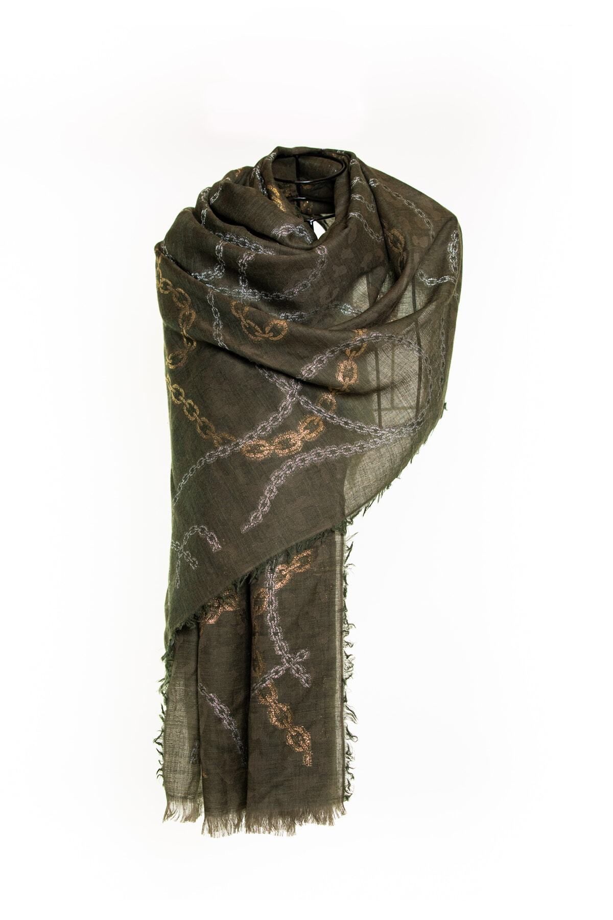 CASHMERE AND SİLK MAWLANA Yün Modal Kaşmir Zincir Model Şal