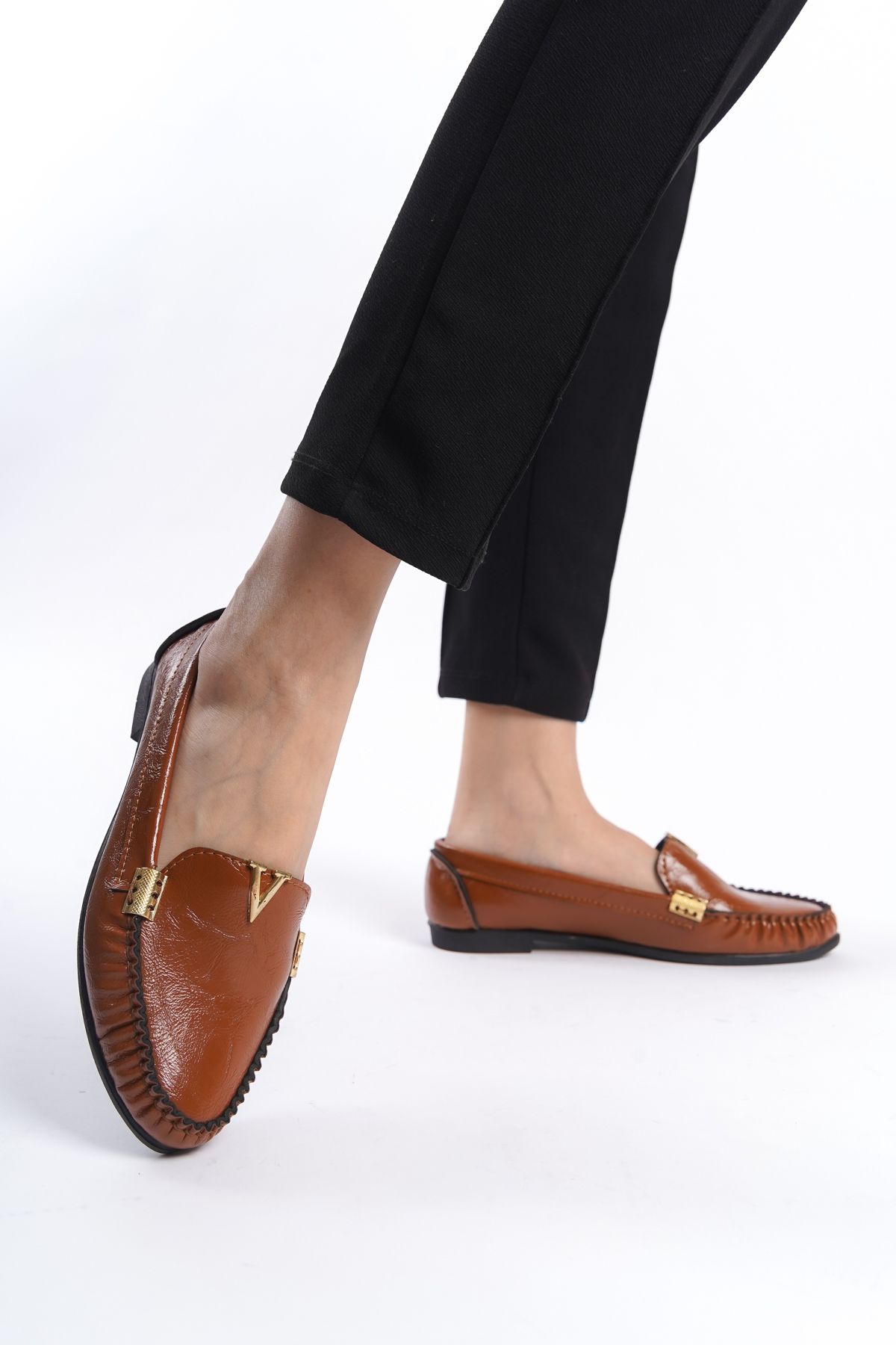 eformoda by emre yılmaz Kahverengi Kadın Günlük Rahat Tokalı Casual Klasik Ayakkabı Babet Lrs01