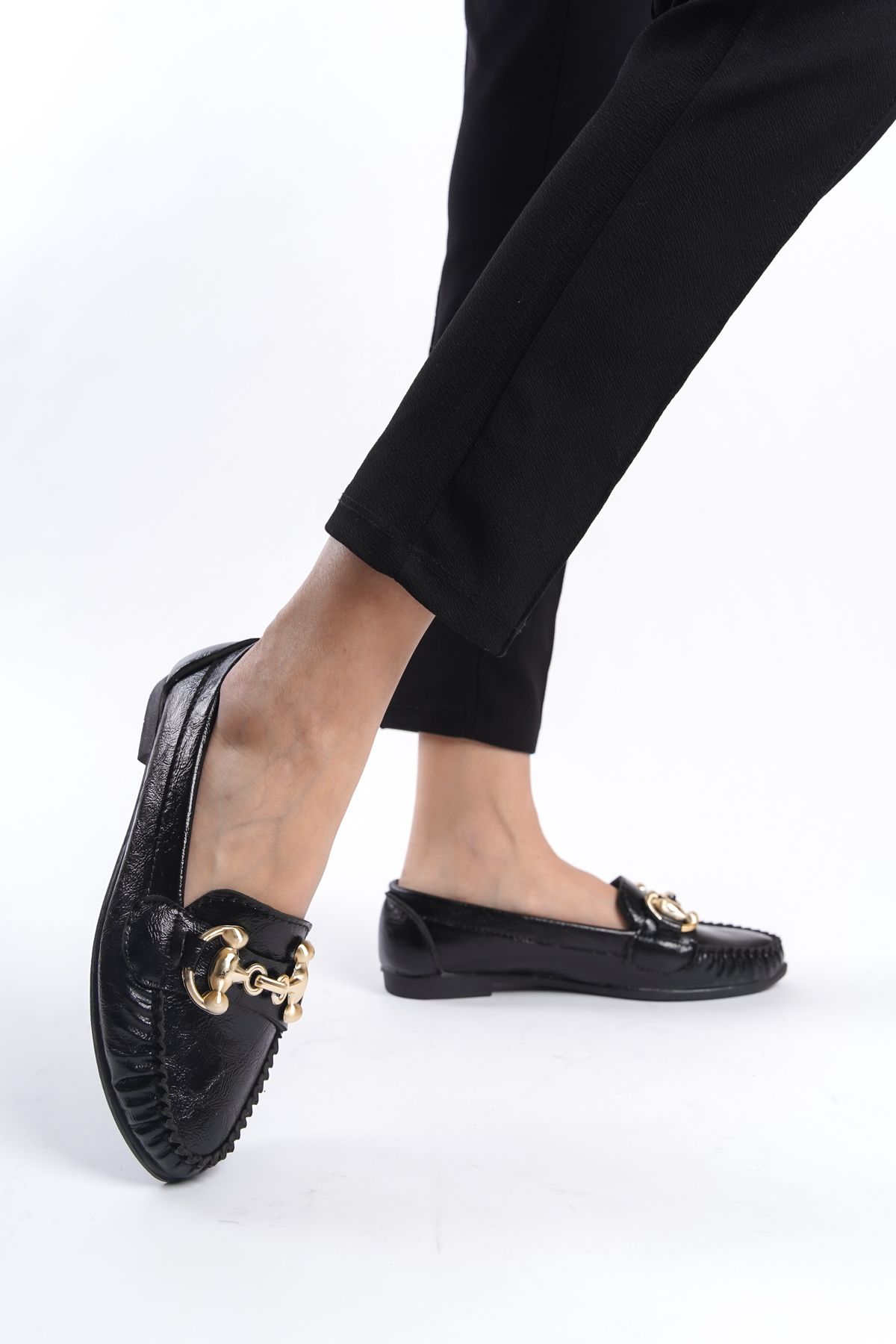 eformoda by emre yılmaz Siyah Kadın Günlük Rahat Tokalı Casual Klasik Ayakkabı Babet LRS03
