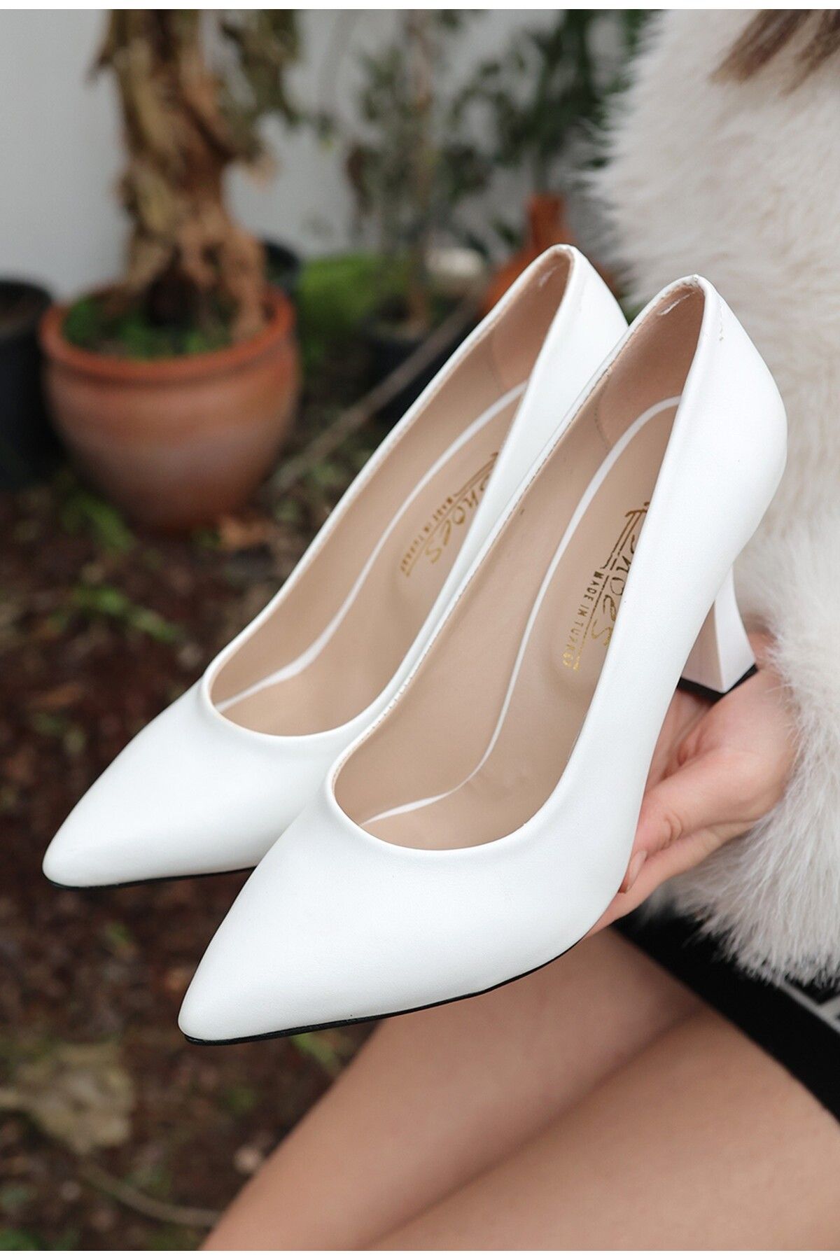 Genel Markalar Olba Beyaz Cilt Stiletto Ayakkabı