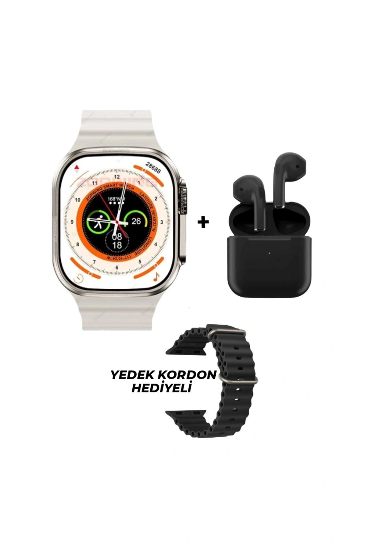 ADEO TEKNOLOJİ 8 Ultra Watch (Aklı Saat + Bluetooth kulaklık)T800 Android ios 1.99 Inç Gri Kasa Yedek Kordon Hediye