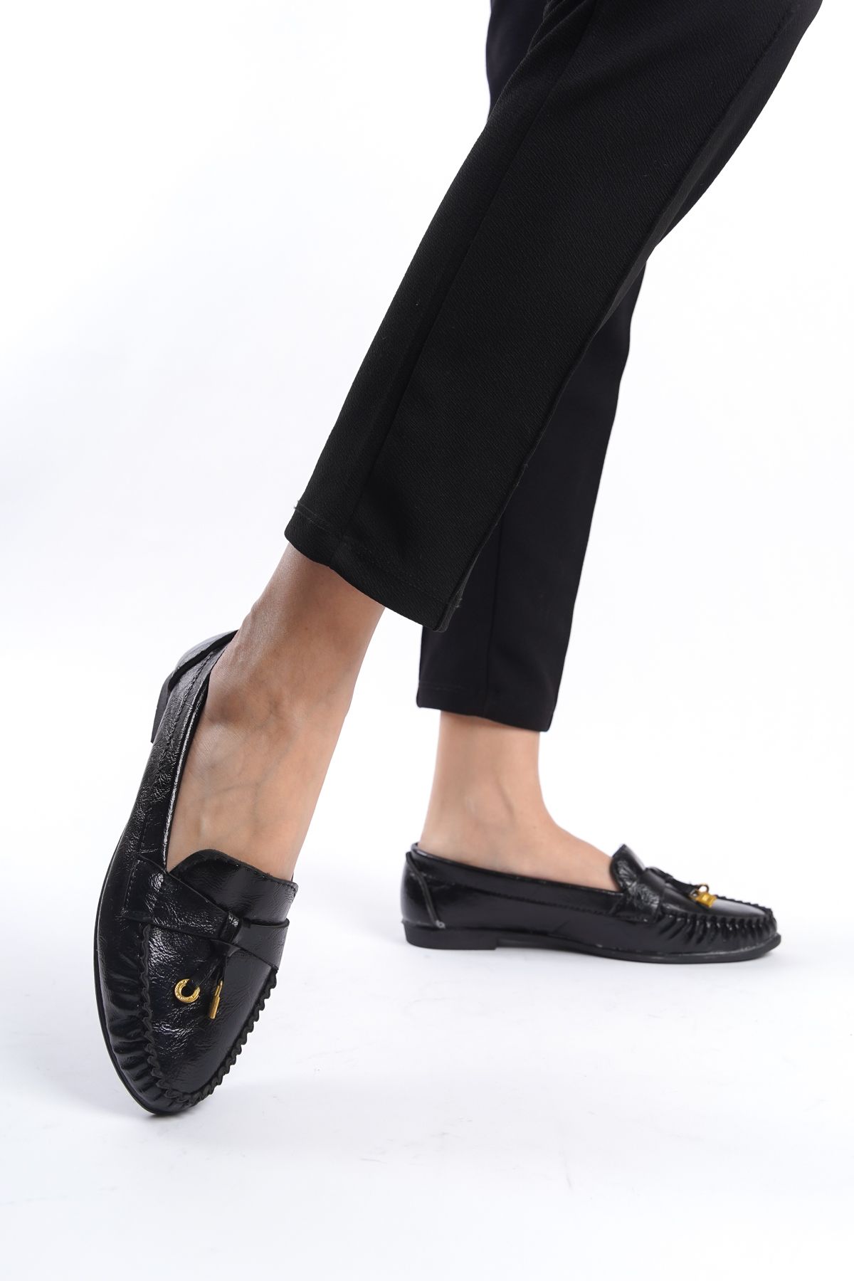 en7 Siyah Kadın Günlük Rahat Tokalı Casual Klasik Ayakkabı Babet LRS02