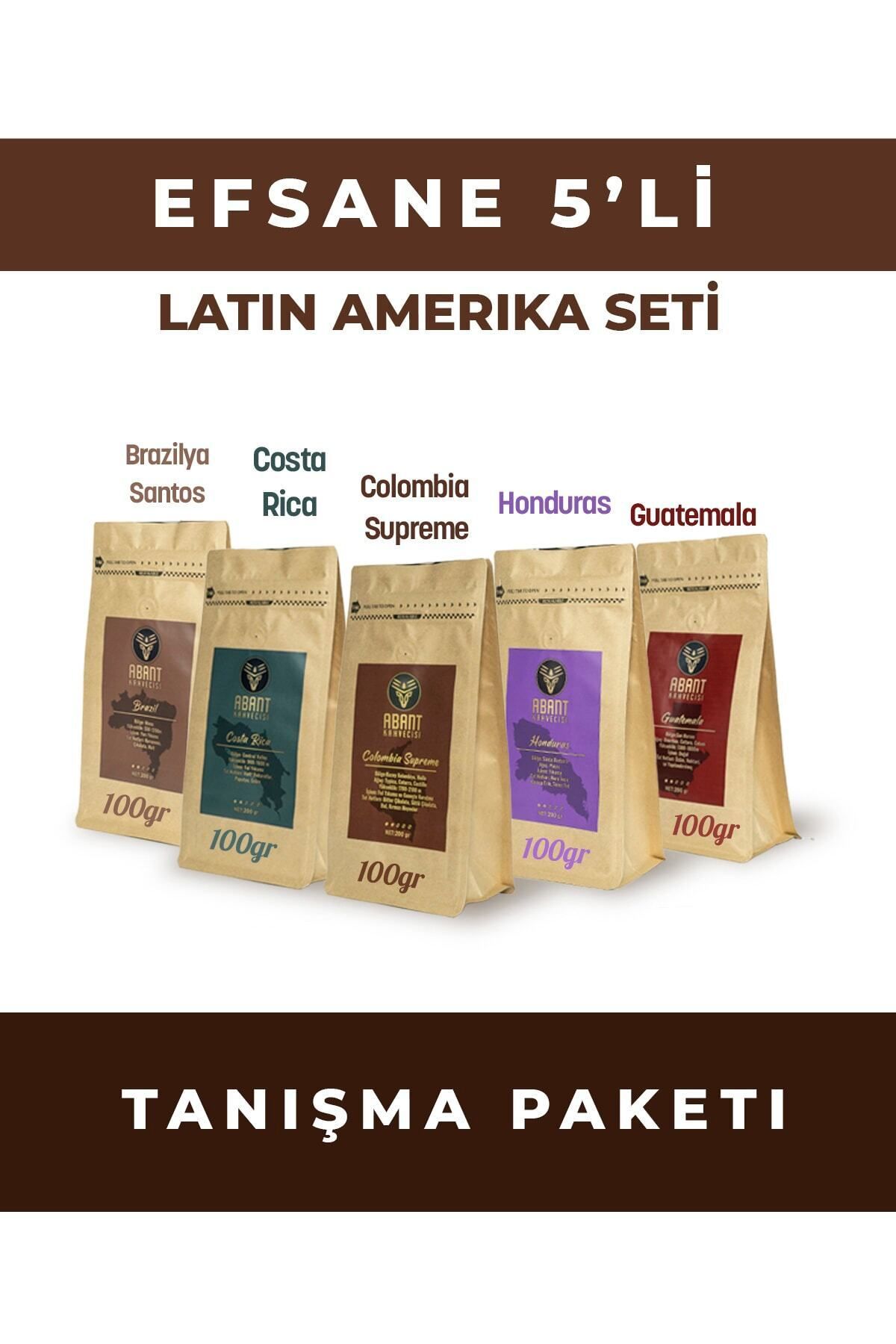 Abant Kahvecisi Latin Amerika Nitelikli Öğütülmüş Kahve Tanışma Seti (5x100gr)