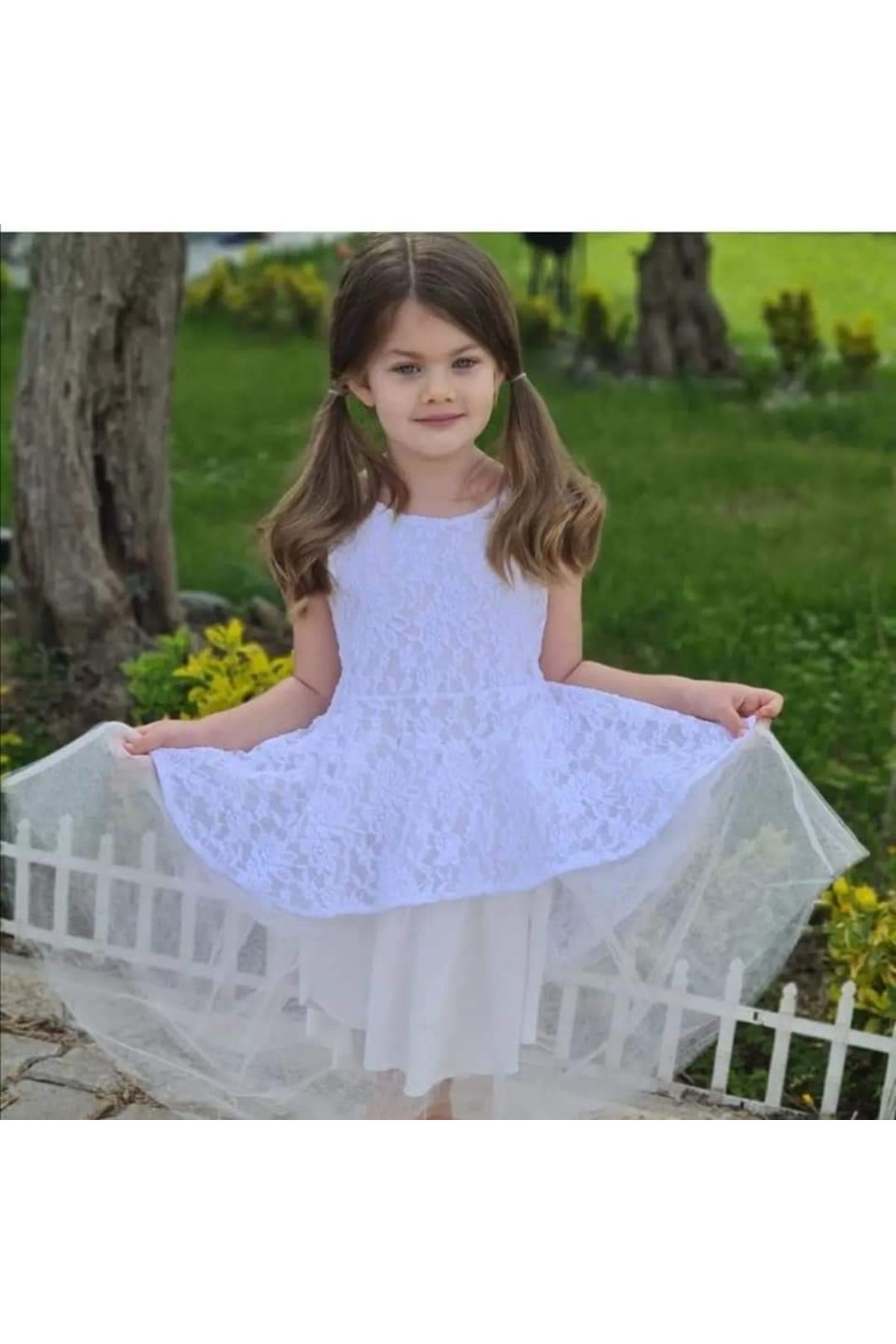 Kokosh Kız çocuk dantelli beyaz   elbise