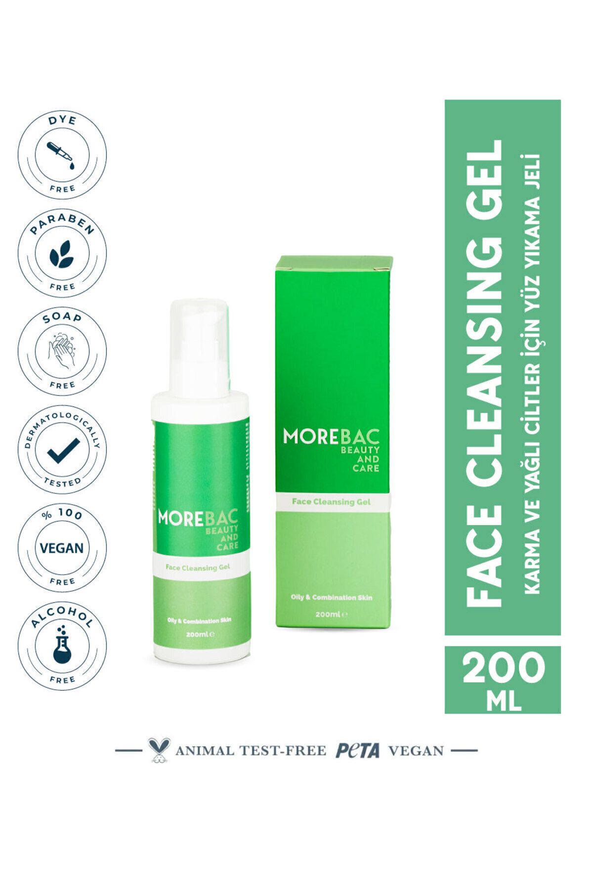 MOREBAC Face Cleansing Gel 200 ml Yüz Yıkama Jeli Yağlı/karma Ciltler