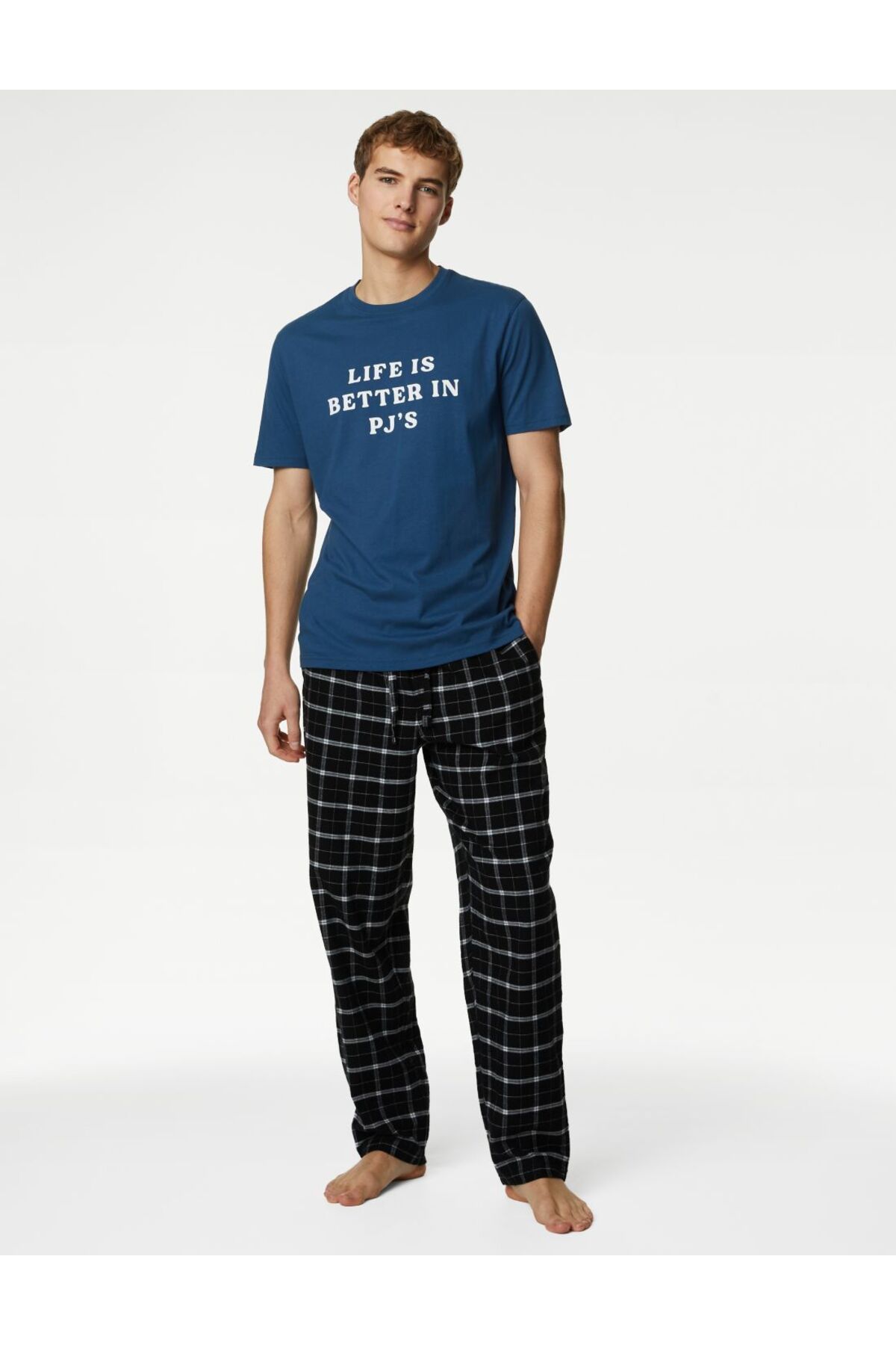 Marks & Spencer Saf Pamuklu Kısa Kollu Pijama Üstü