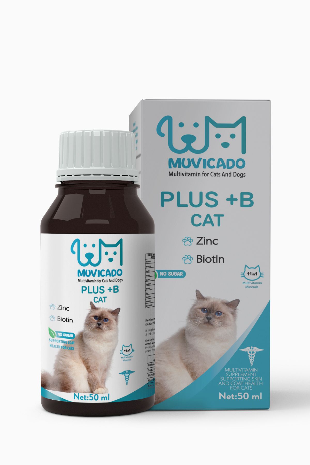 muvicado Kedi Tüy Sağlığı Damlası Plus +B Kediler İçin Tüy ve Tırnak Sağlığını Destekleyen Multivitamin 50ML