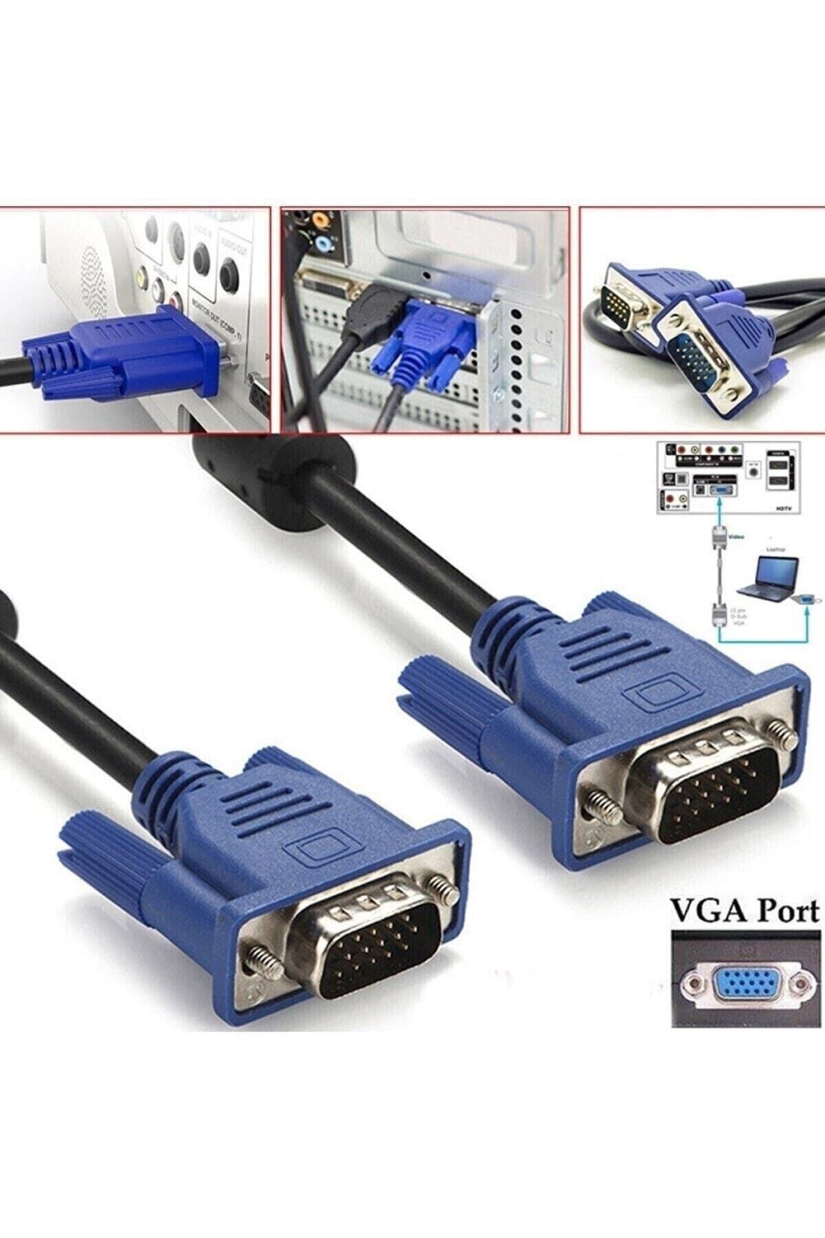 LESGO 15 Metre Vga Kablosu Ekran Lcd Led Monitör Bağlantı 15 Pin Bağlama Ara Pc Laptop Görüntü Kablo